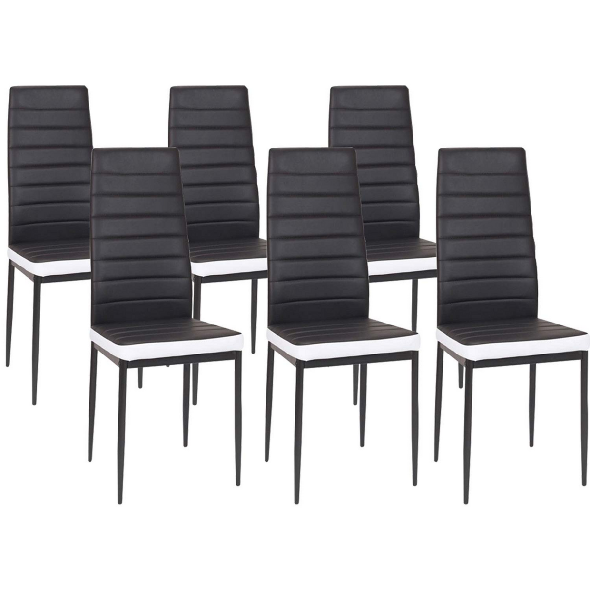 ID MARKET Lot de 6 chaises ROMANE noires bandeau blanc pour salle à manger