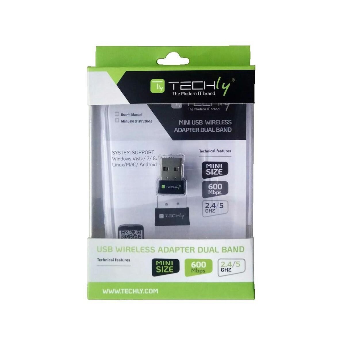 TECHLY Adaptateur sans fil USB Techly Noir 600 Mbps