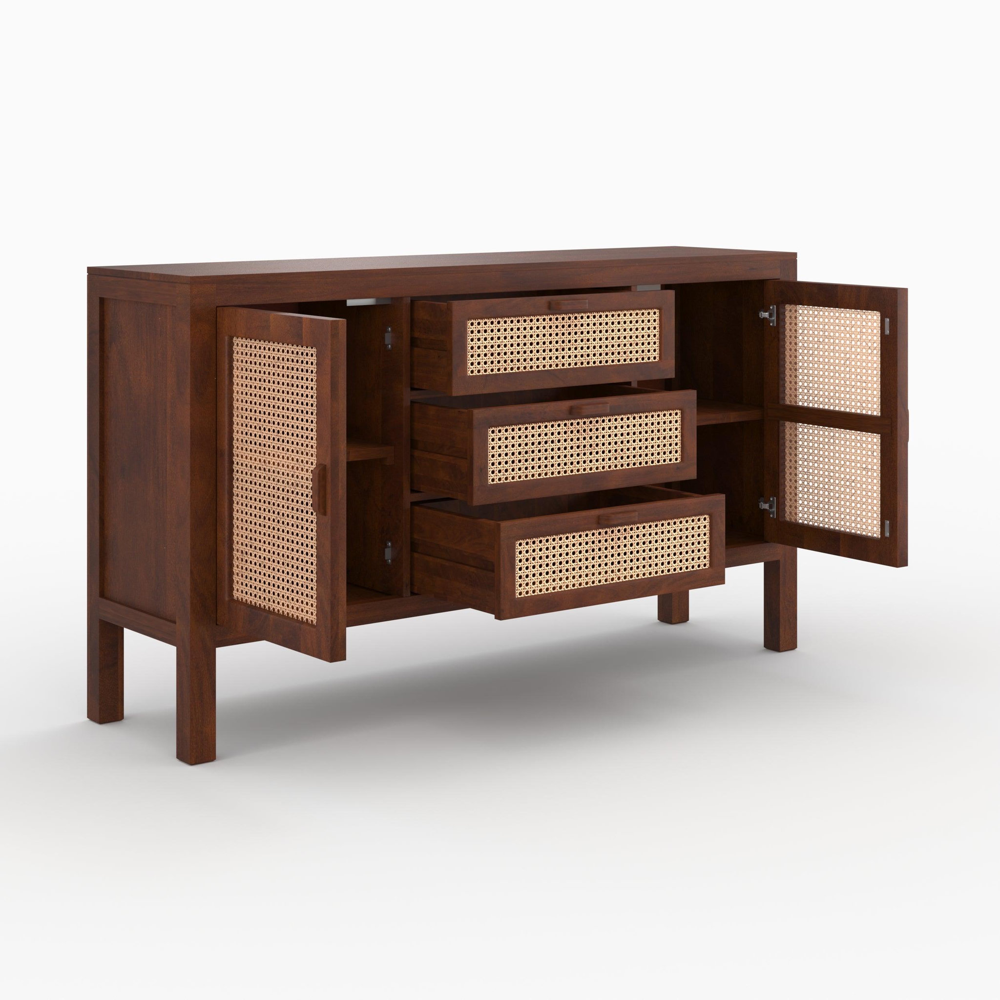 Voir la diapositive 6 : MAISON PAVANE Buffet en bois de manguier et cannage-Tiki