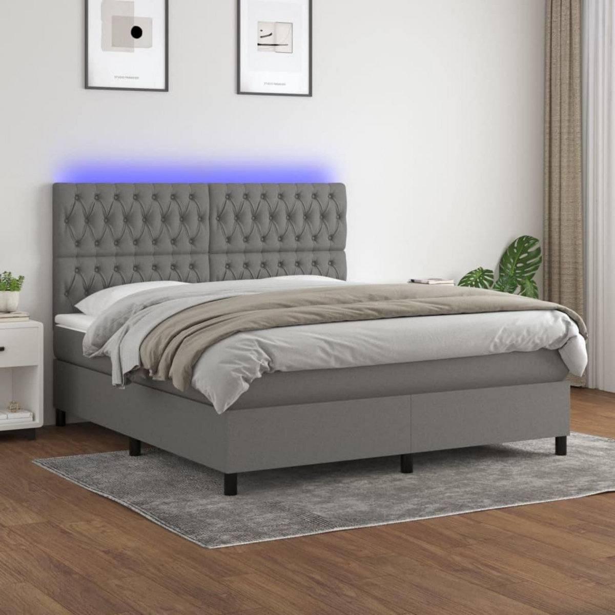 VIDAXL Sommier a lattes de lit et matelas et LED Gris fonce 180x200 cm
