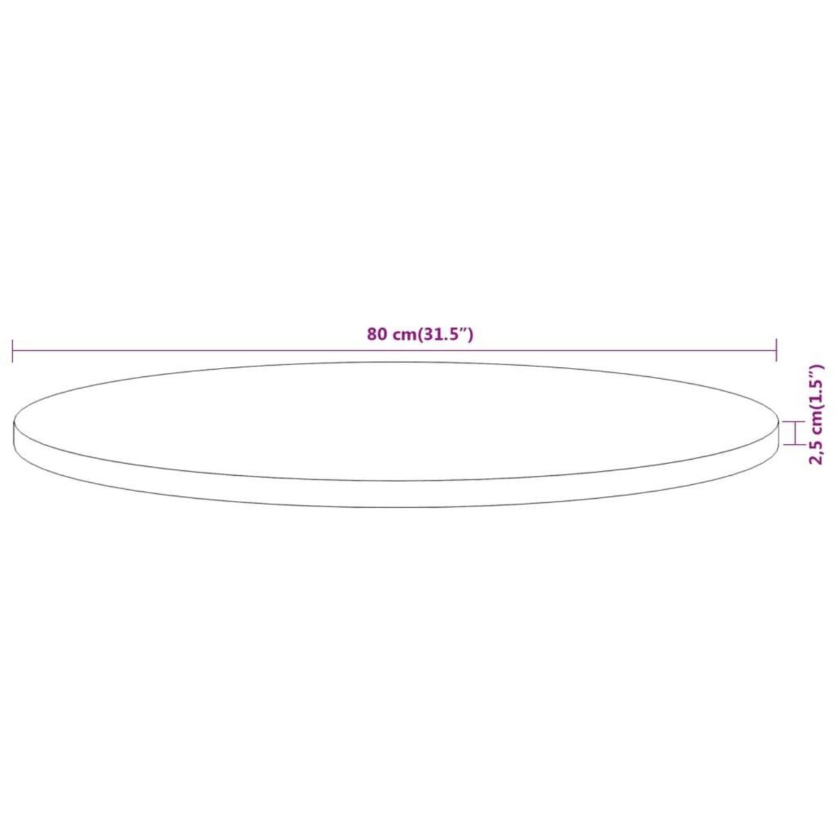 VIDAXL Dessus de table Ø80x2,5 cm rond bois massif d'acacia