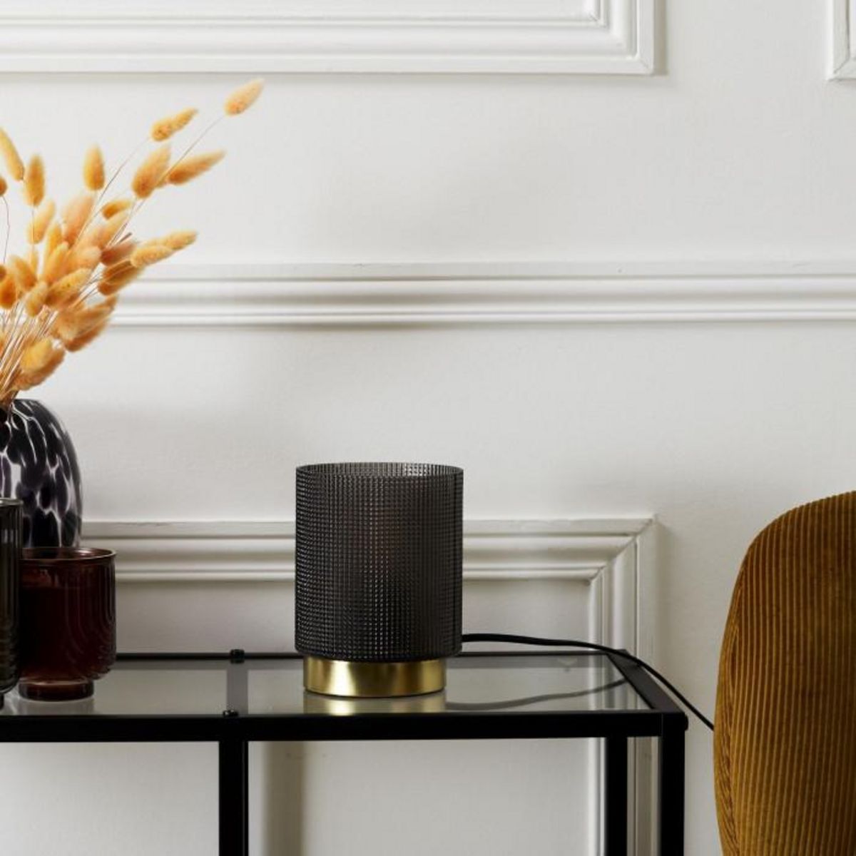 Paris Prix Lampe à Poser Design Embossé  Lounge  15cm Noir