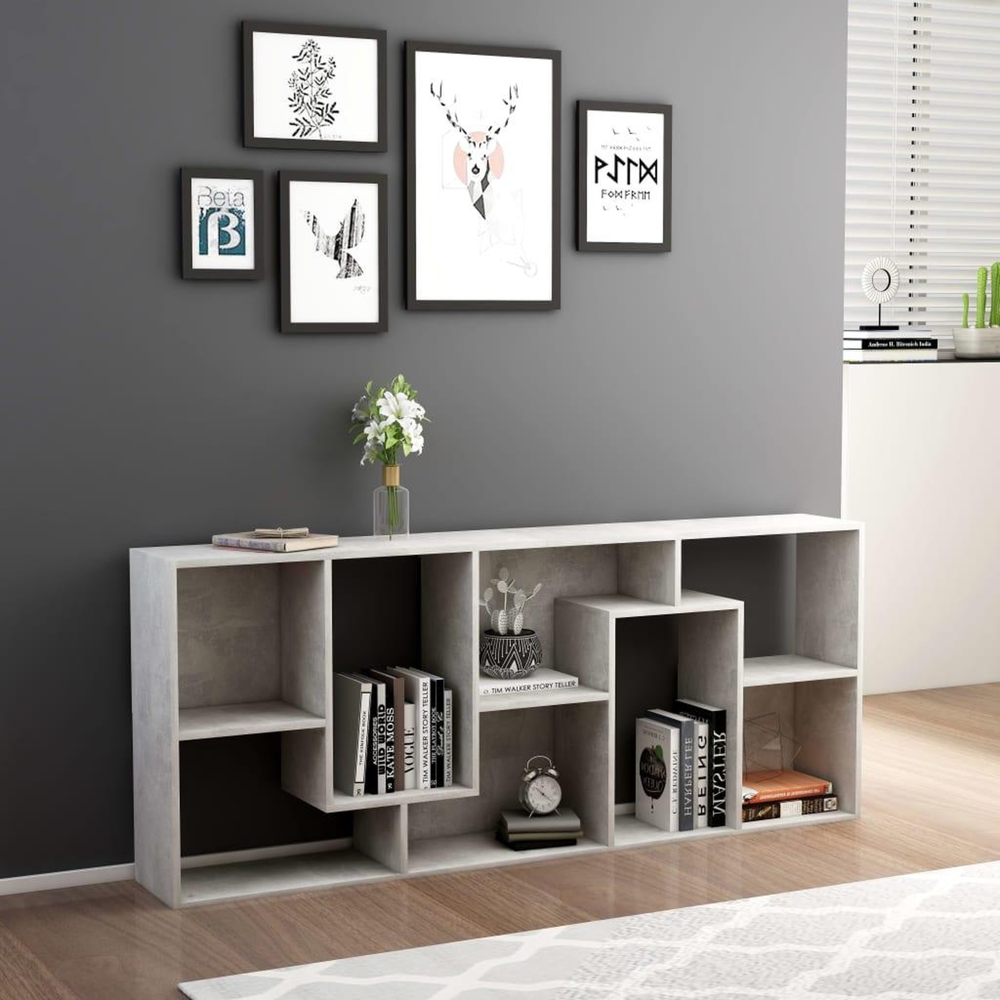 Voir la diapositive 3 : VIDAXL Bibliotheque Gris beton 67x24x161 cm Bois d'ingenierie