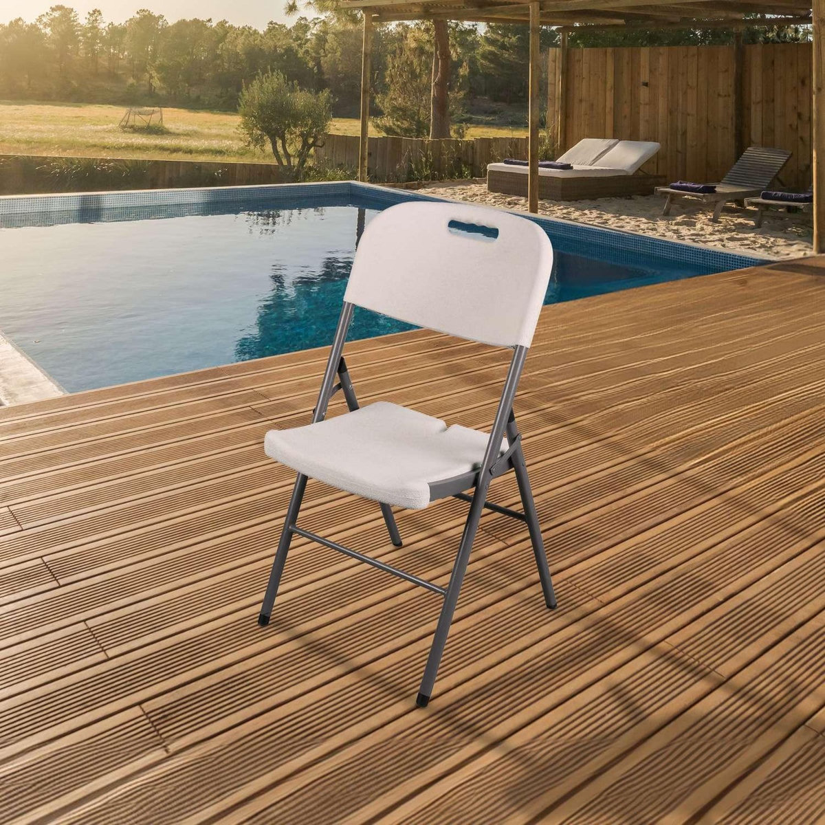 SUNNYDAYS Chaise de réception pliable en polyéthylène - Blanc