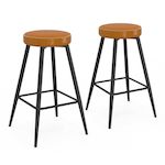ID MARKET Lot de 2 tabourets de bar ISAURE marron avec coutures et pieds en métal noir