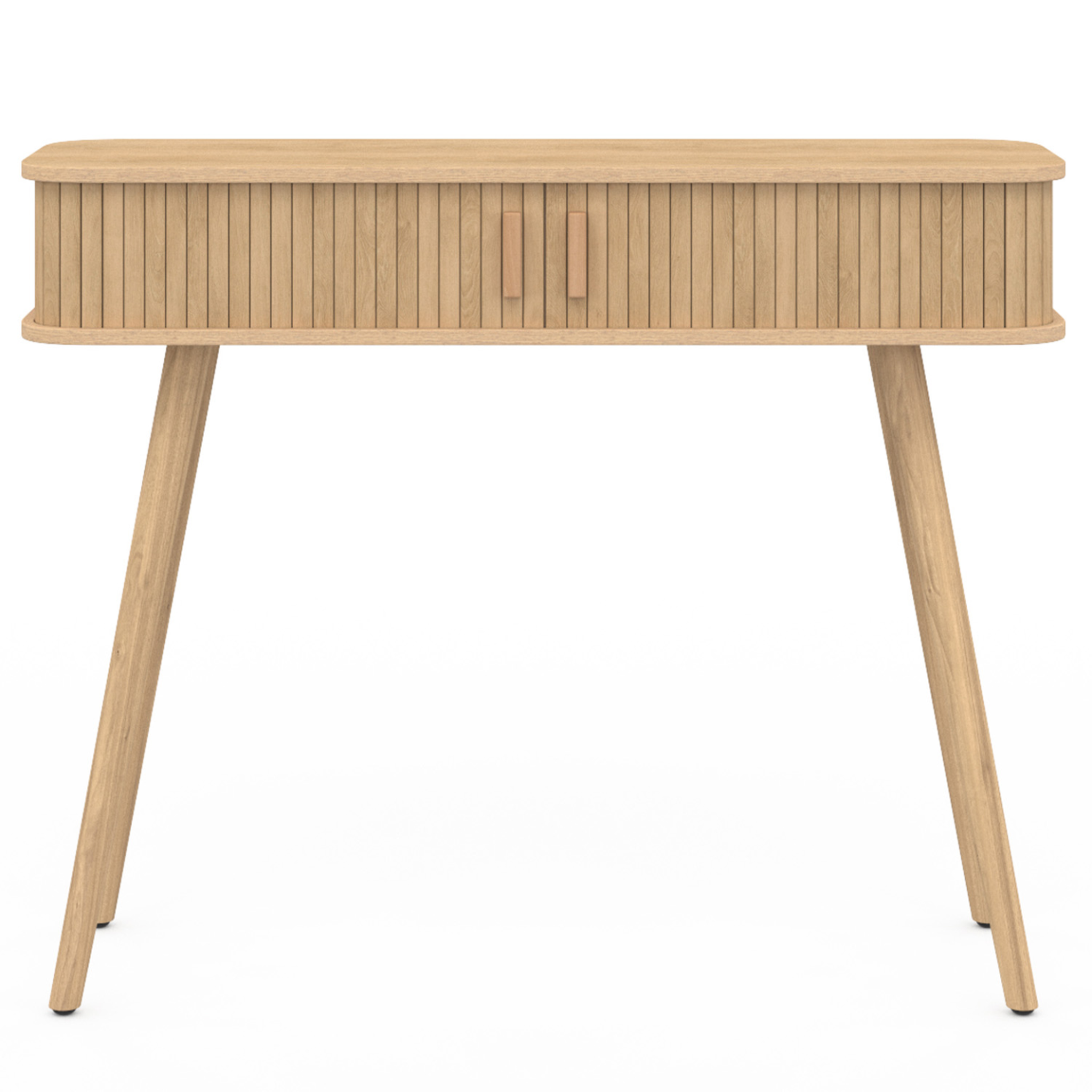 Voir la diapositive 3 : ID MARKET Console 2 portes coulissantes romie lattes tasseau bois coloris chêne