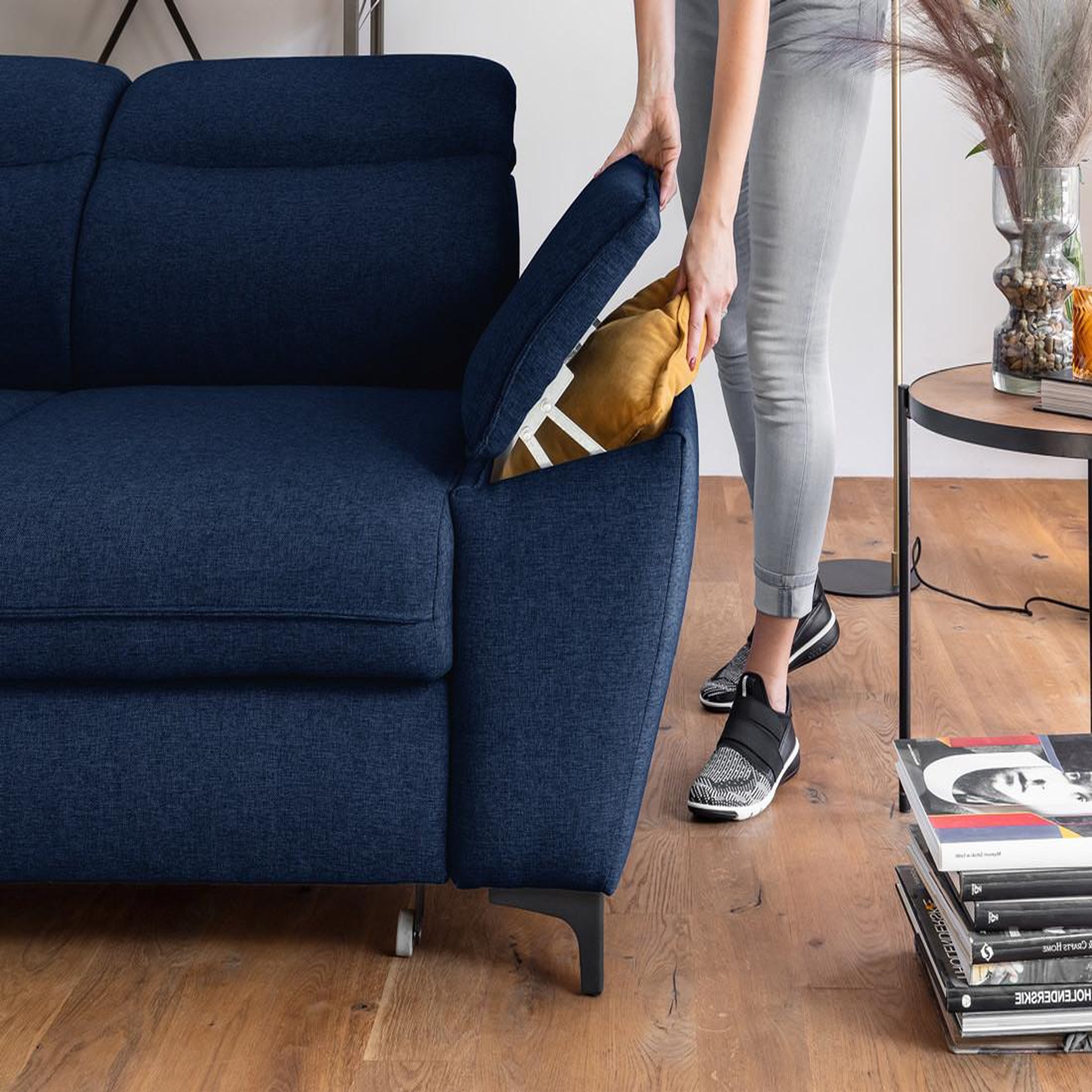 Voir la diapositive 4 : BEST MOBILIER Clever - canapé d'angle gauche - 5 places - convertible avec coffre et têtières - en tissu