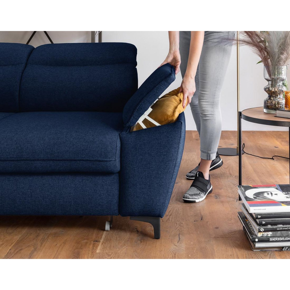 BEST MOBILIER Clever - canapé d'angle gauche - 5 places - convertible avec coffre et têtières - en tissu