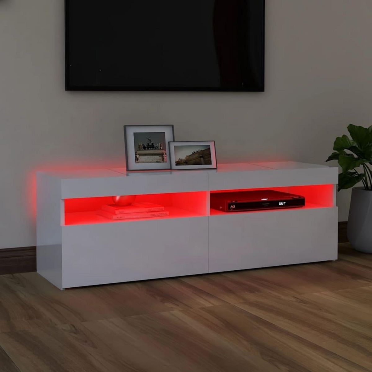 VIDAXL Meuble TV avec lumieres LED blanc brillant 120x35x40 cm