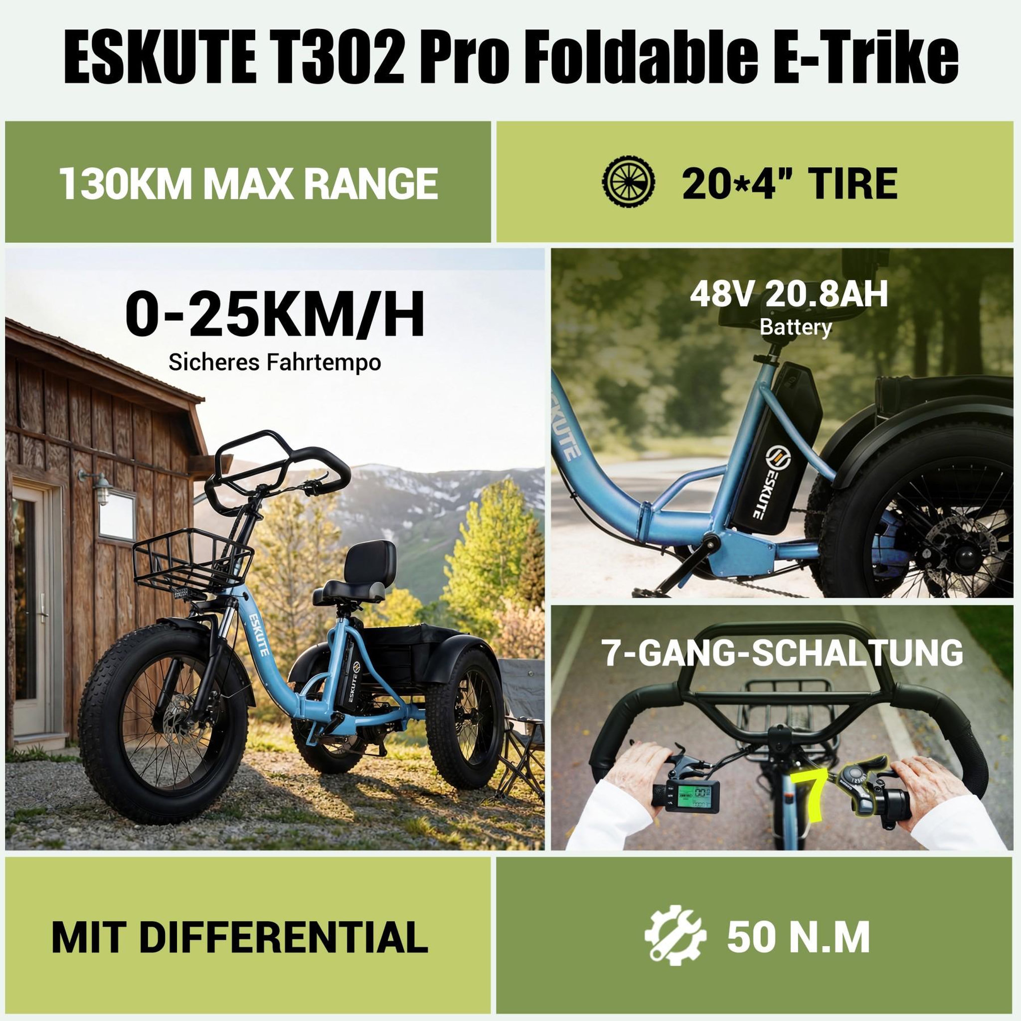 Voir la diapositive 4 : ESKUTE Tricycle Électrique 20  ESKUTE T302PRO