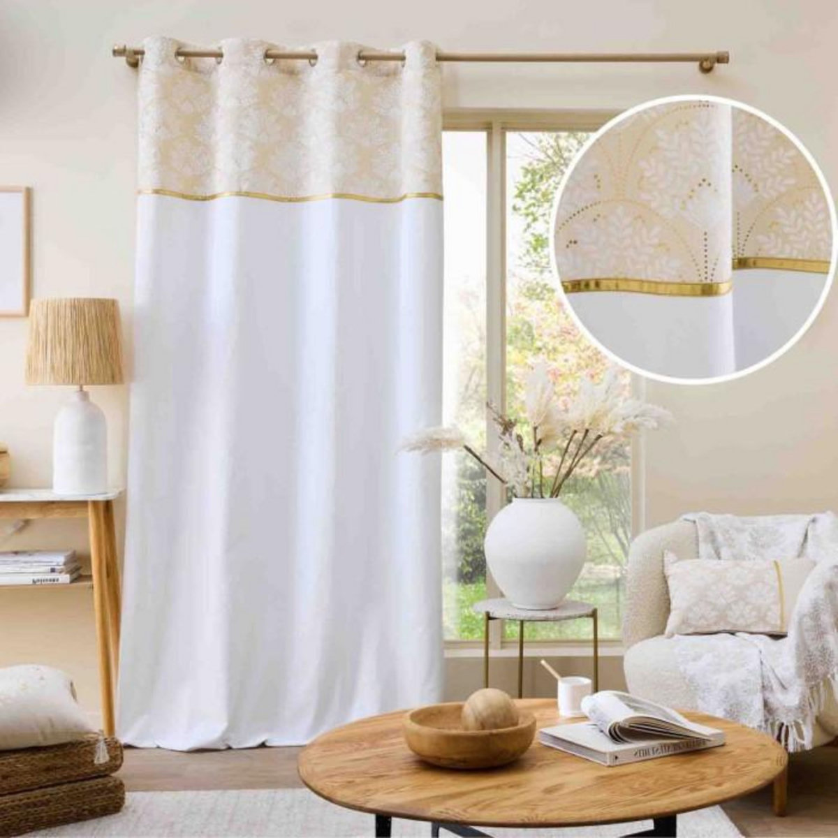 Paris Prix Rideau à Œillets  Majestia  140x240cm Beige & Blanc