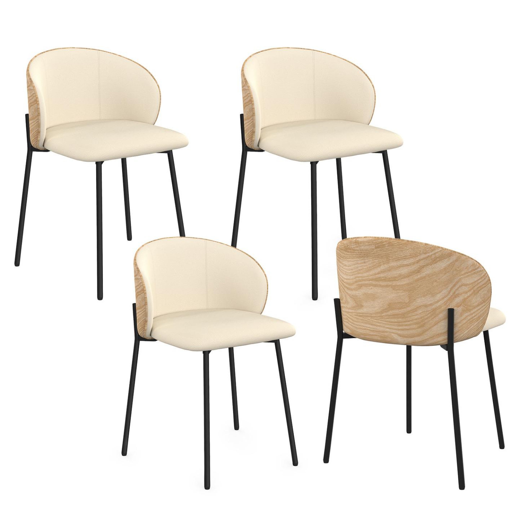 ID MARKET Lot de 4 chaises PENNY en tissu beige et dossier effet bois clair pour salle à manger