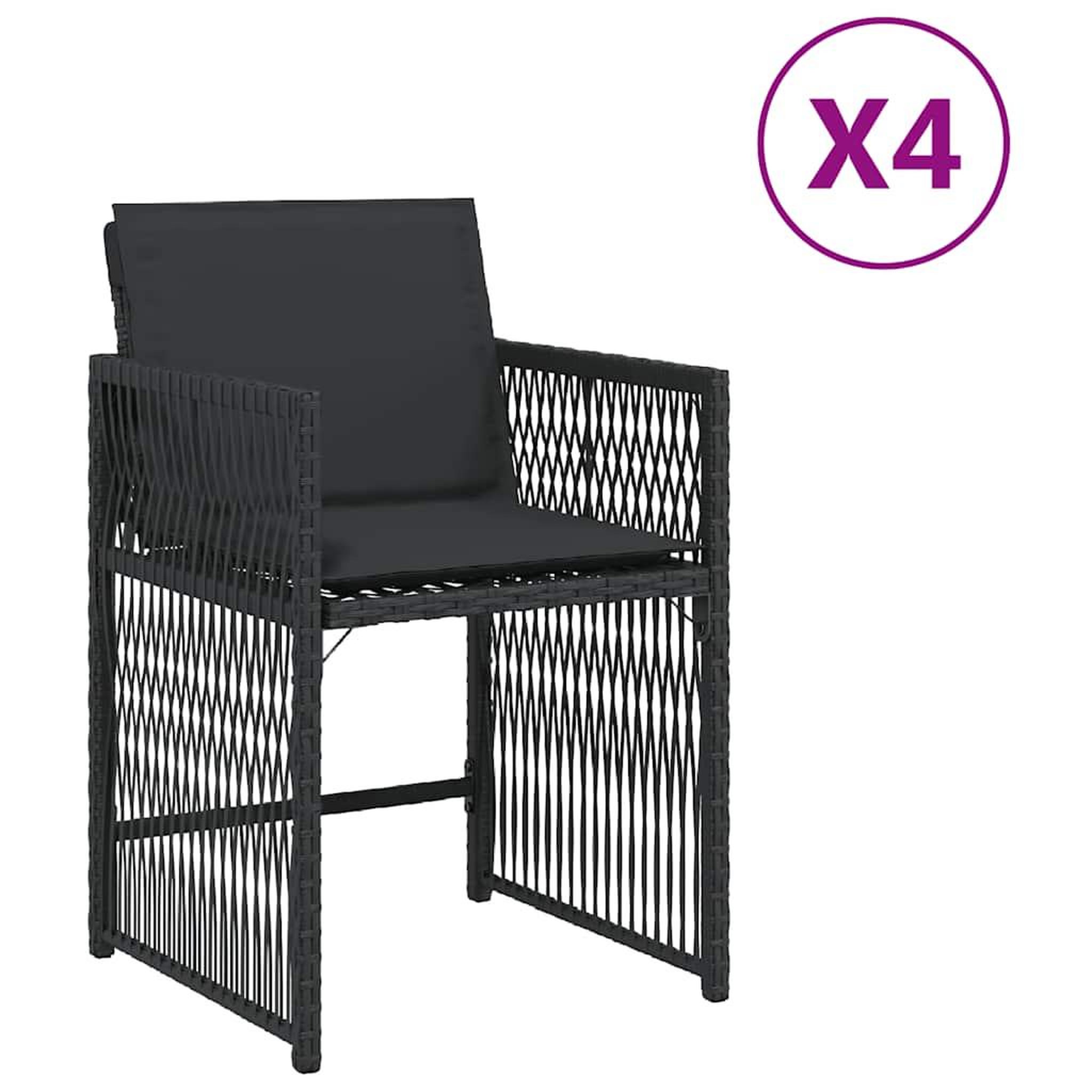 Voir la diapositive 2 : VIDAXL Chaises de jardin lot de 4 avec coussins noir resine tressee