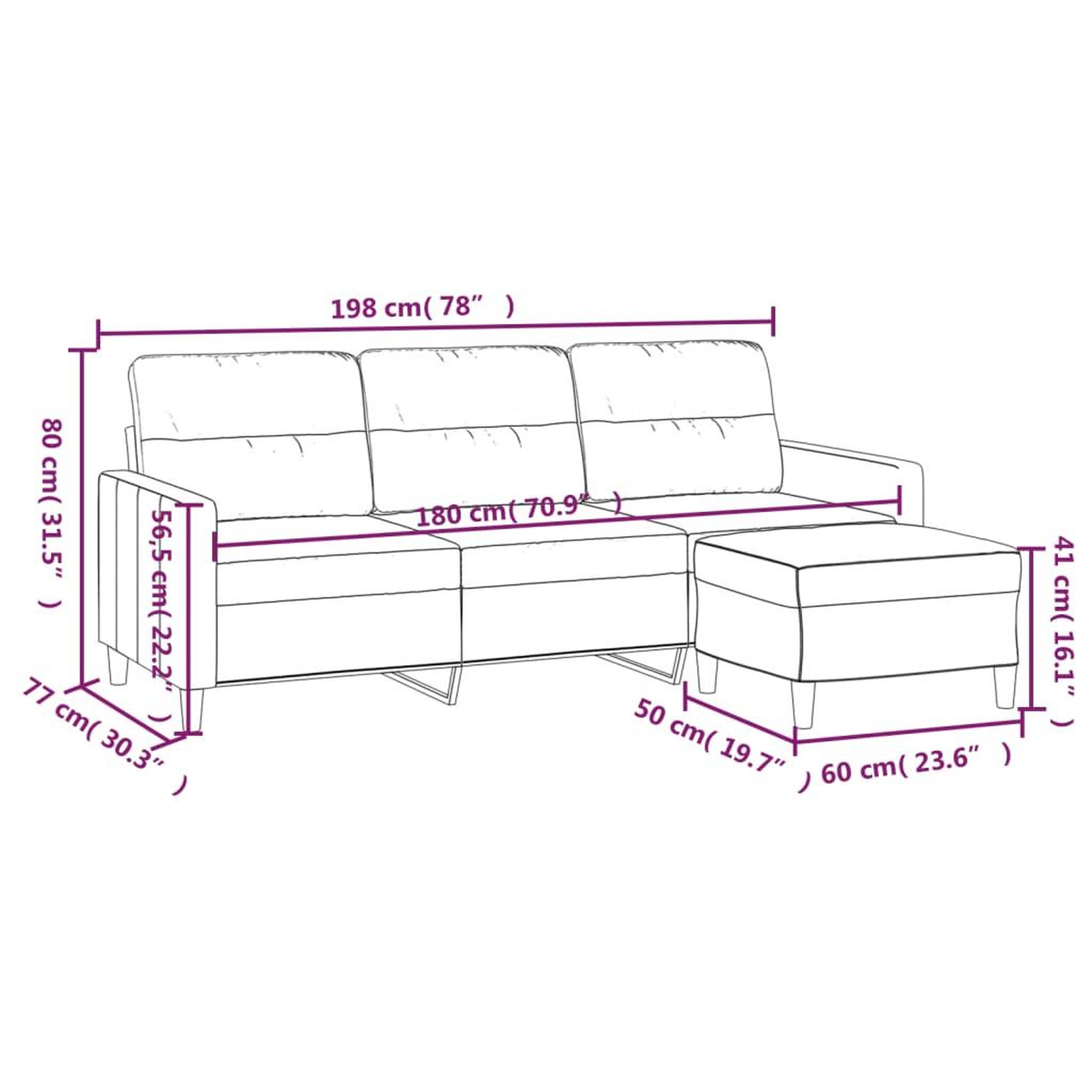 Voir la diapositive 6 : VIDAXL Canape a 3 places avec repose-pieds Creme 180 cm Tissu