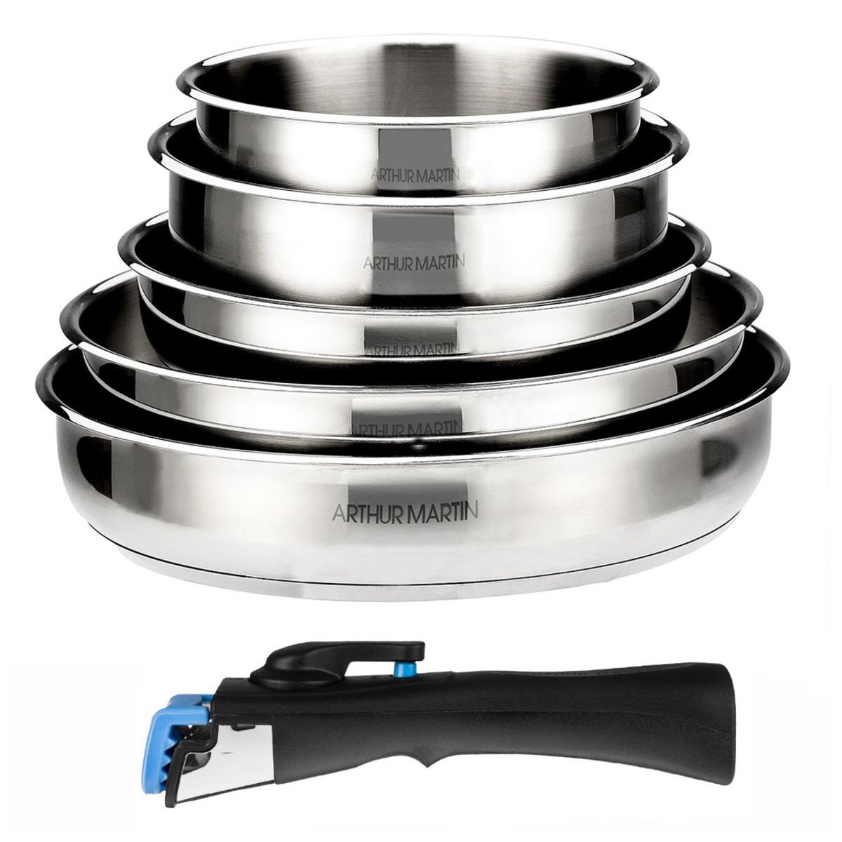 Lot De 2 Poêles Arthur Martin Inox – Manche Amovible, Compatible Induction, 24 Et 26 Cm - 8