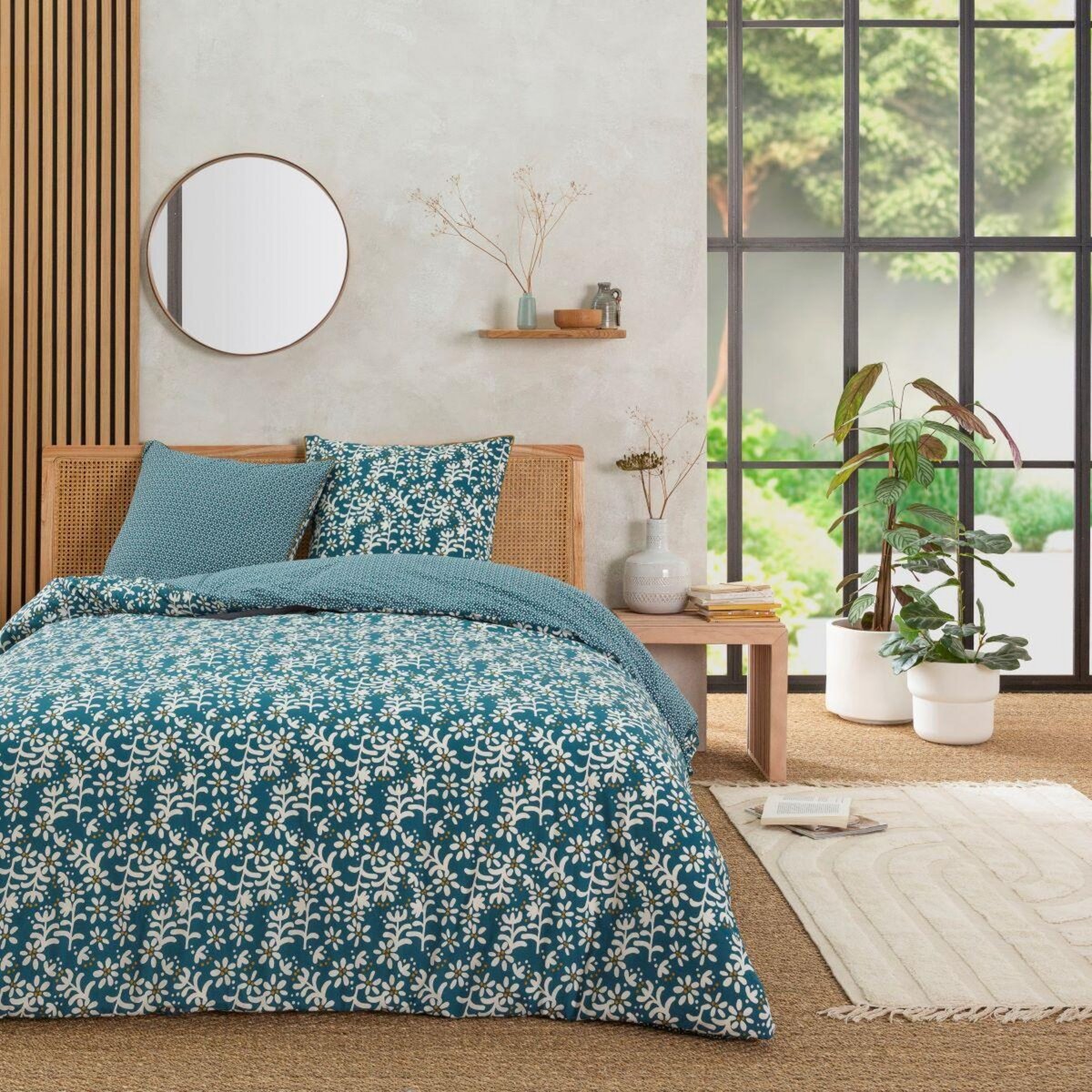 FUTURE HOME Parure de lit 2 personnes floral réversible à pois