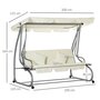 Voir la diapositive 3 : OUTSUNNY Balancelle de jardin 3 places convertible toit inclinaison réglable 2 tablettes support acier époxy gris polyester crème