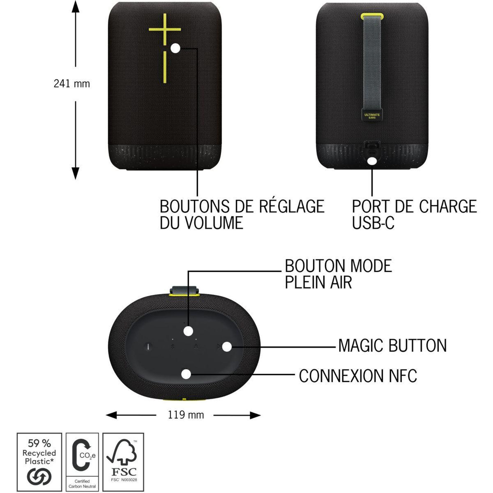 Voir la diapositive 5 : Ultimate ears Enceinte portable Epicboom Noir