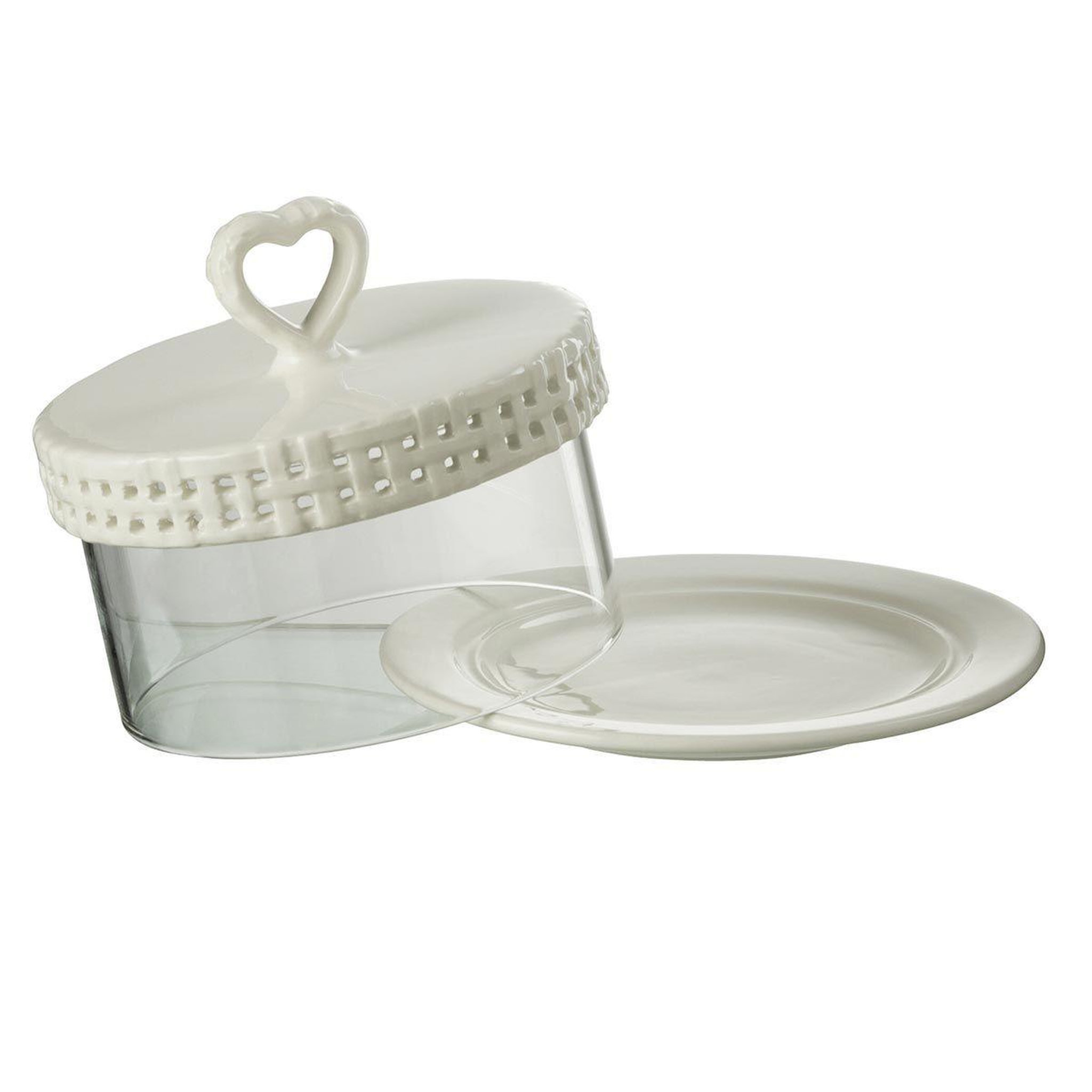 Voir la diapositive 2 : J-LINE Plat à gâteaux en céramique  vercer  16cm blanc