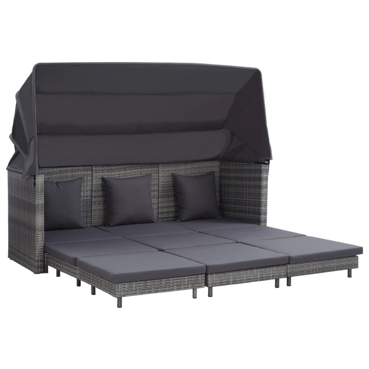 VIDAXL Canape-lit extensible 3 places avec toit Resine tressee Gris