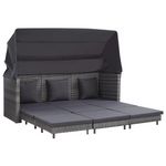 VIDAXL Canape-lit extensible 3 places avec toit Resine tressee Gris