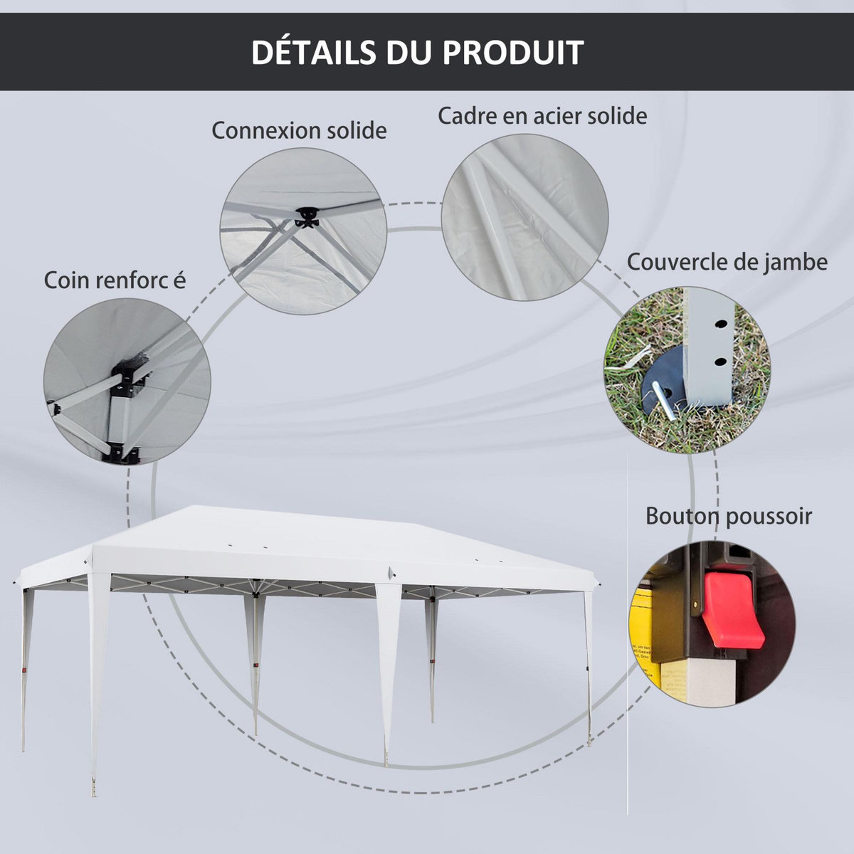 OUTSUNNY Tonnelle barnum de jardin pop-up pliant 5,85L x 2,95l x 2,7H m sac inclus acier époxy oxford haute densité blanc