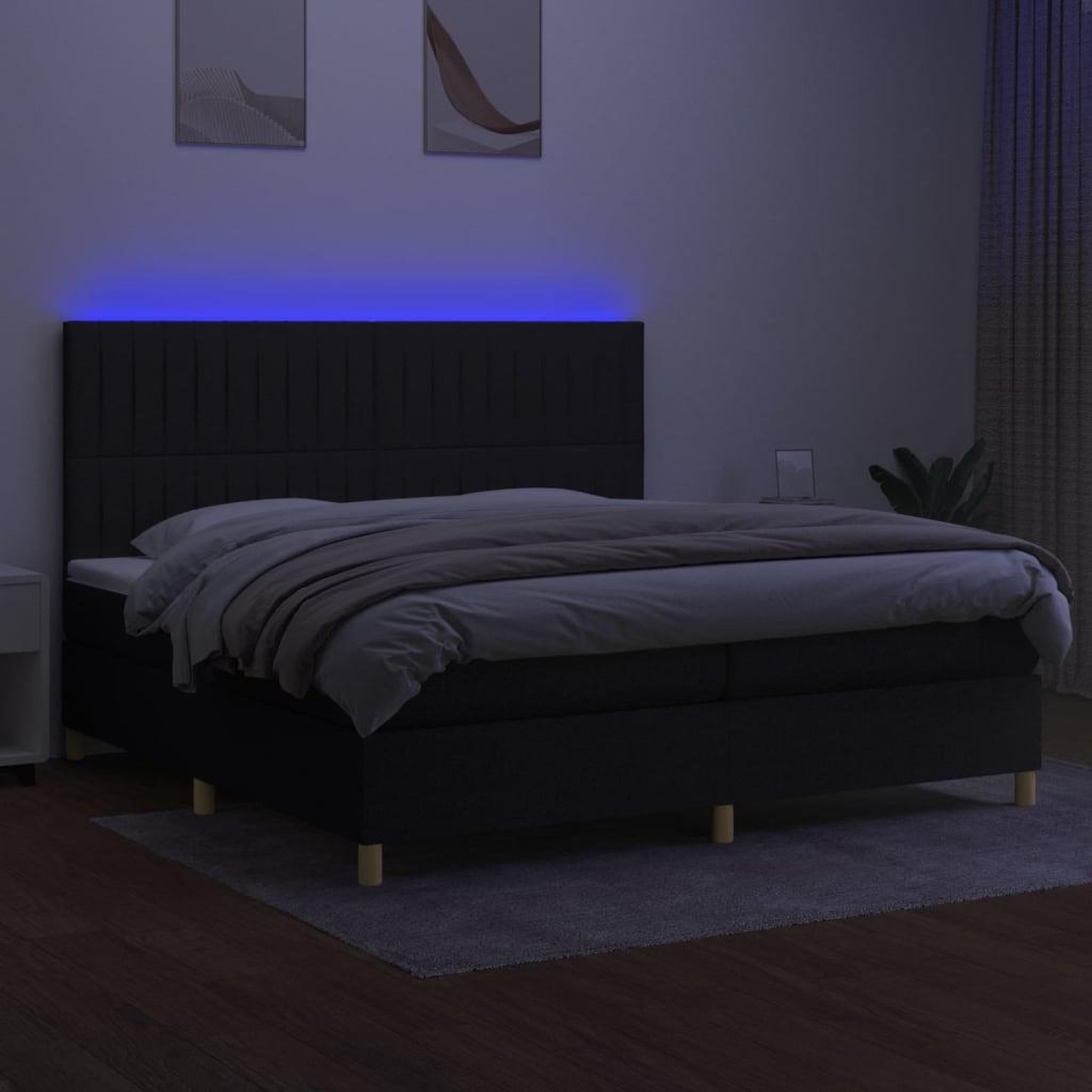 Voir la diapositive 4 : VIDAXL Sommier a lattes de lit et matelas et LED Noir 200x200 cm Tissu