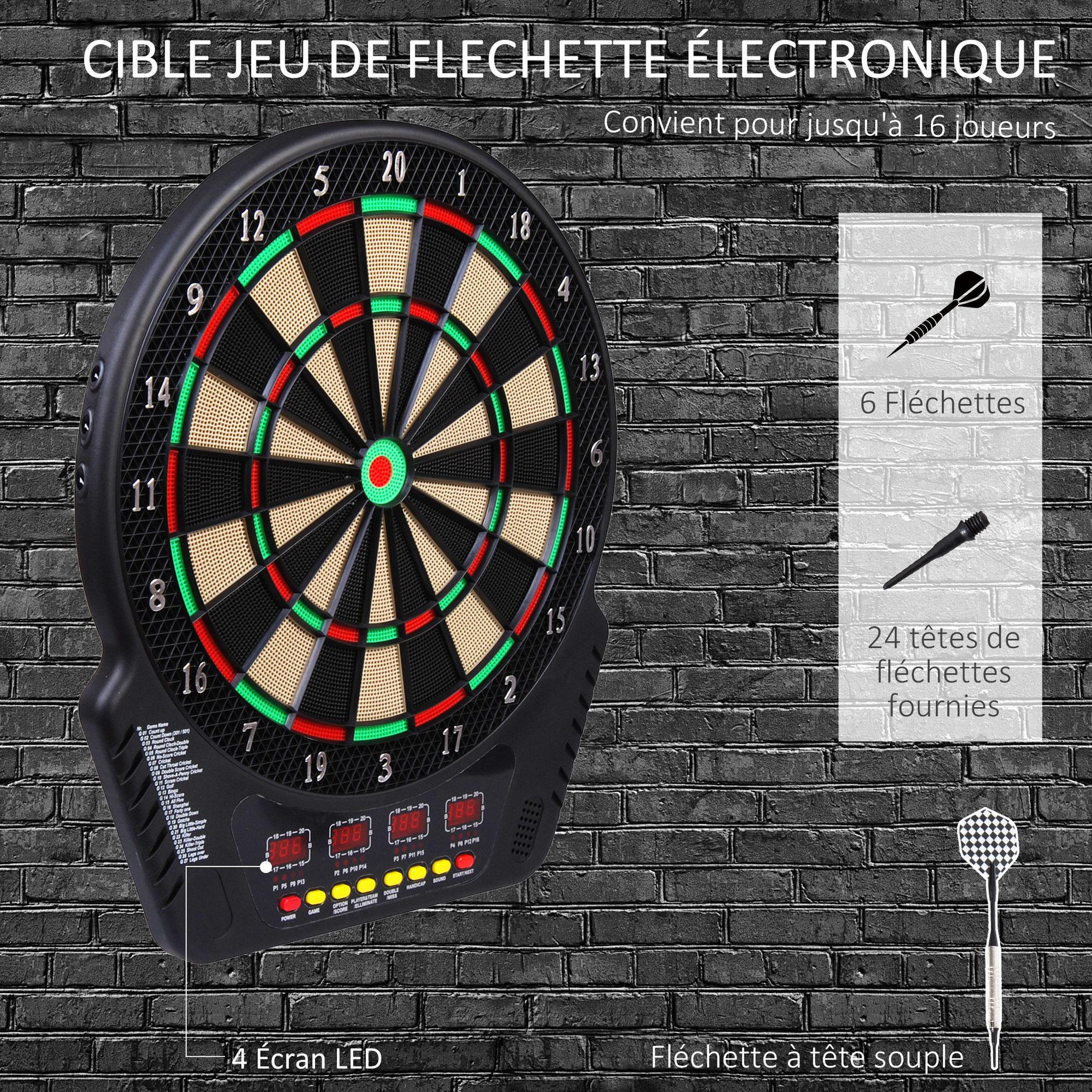 Voir la diapositive 2 : HOMCOM Cible jeu de flechettes électronique professionnel 243 jeux variés noir