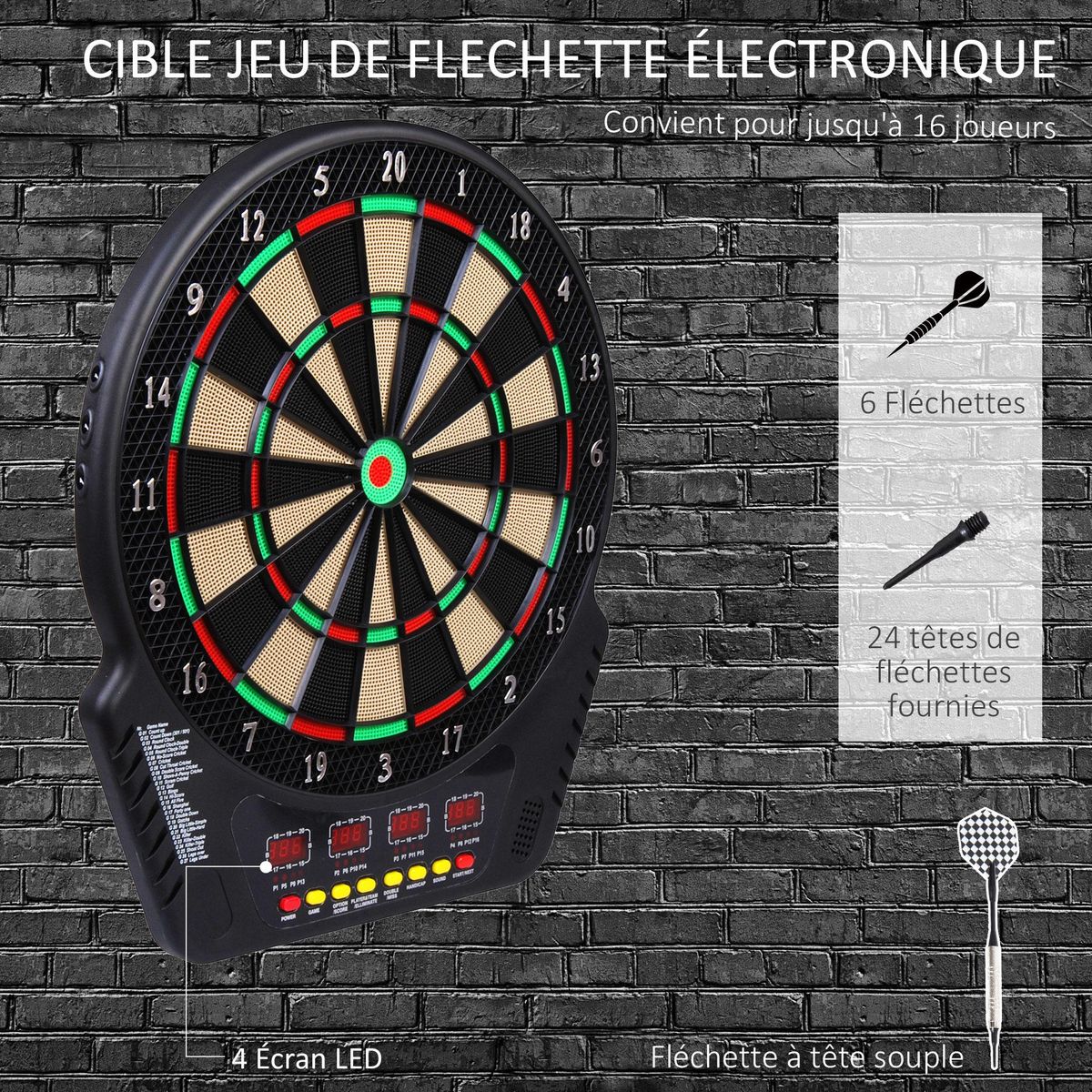 HOMCOM Cible jeu de flechettes électronique professionnel 243 jeux variés noir