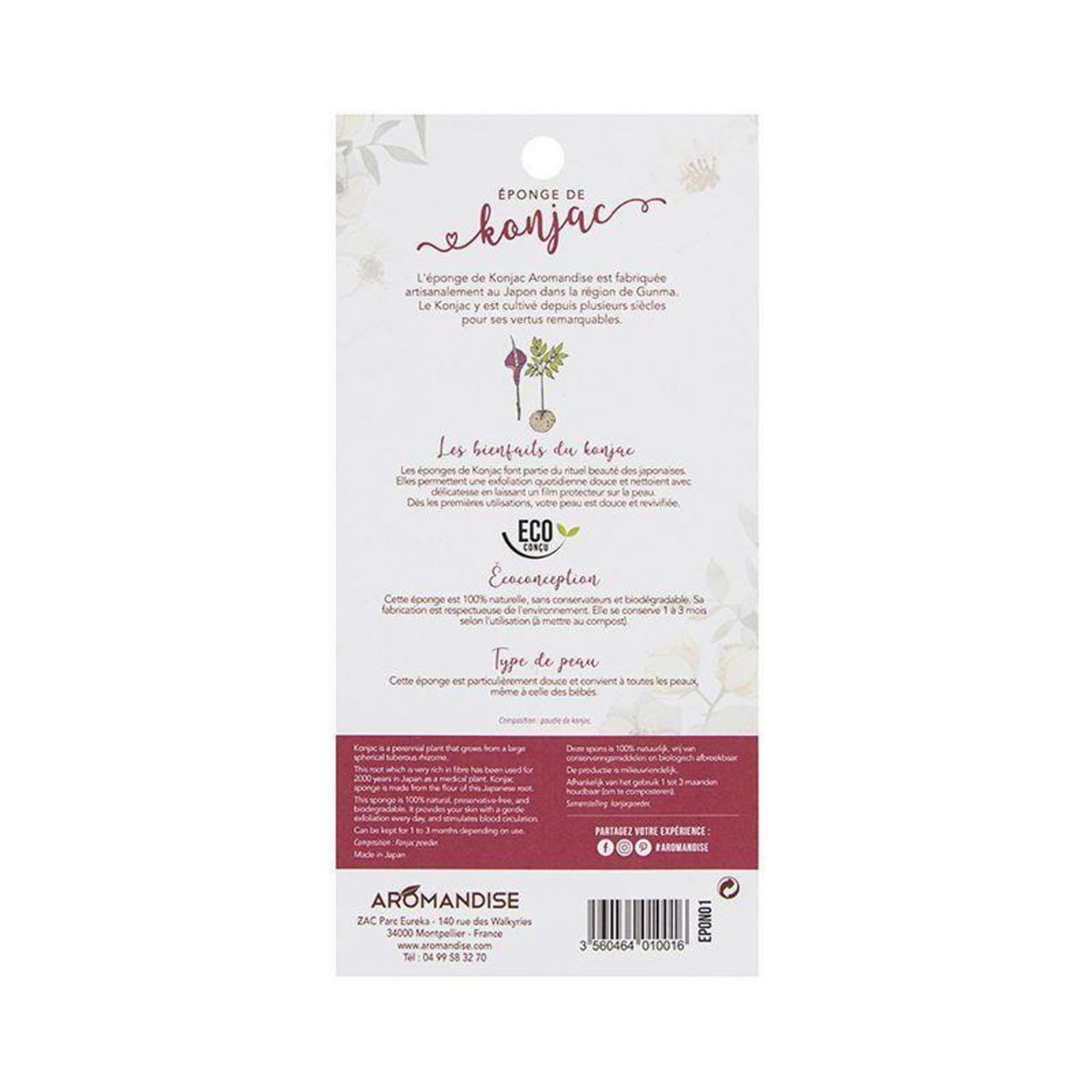 Aromandise Trio d'éponges Konjac Nature, à l'argile verte et charbon