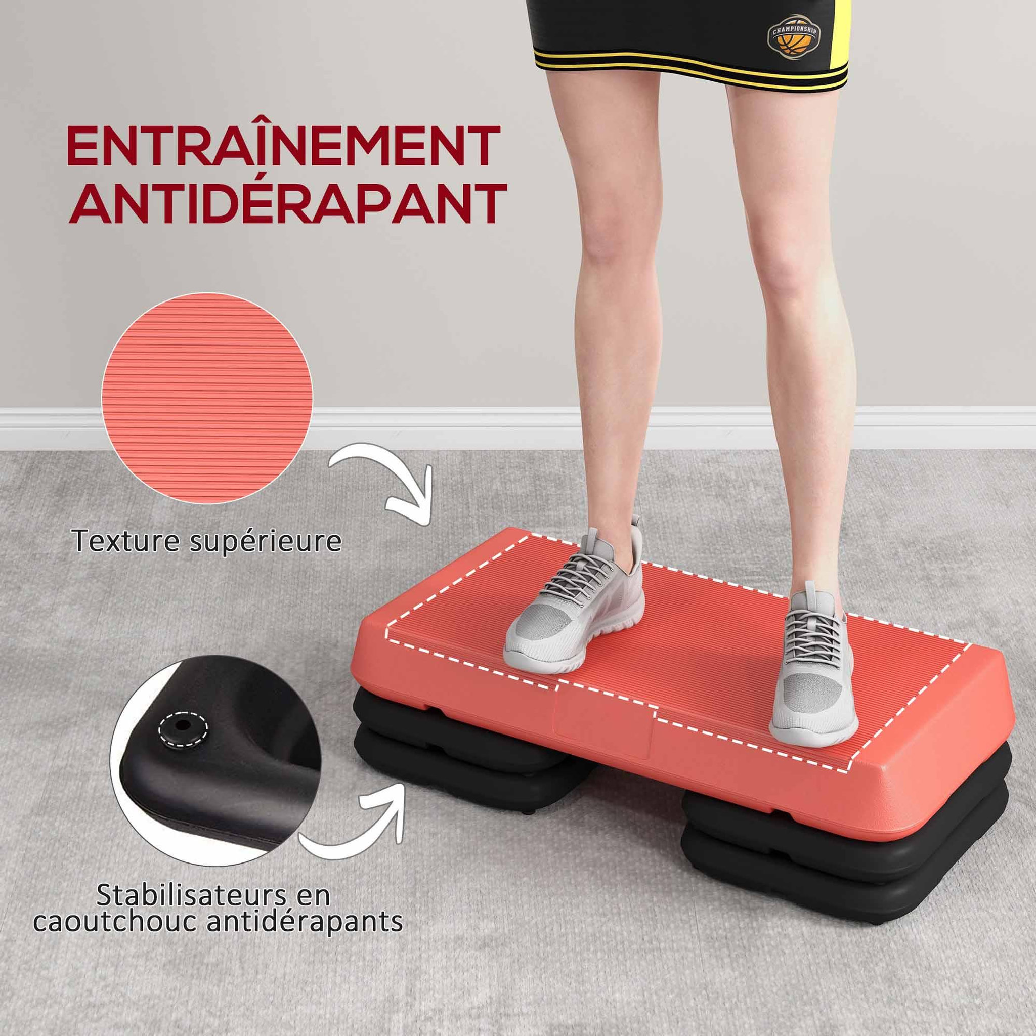 Voir la diapositive 5 : HOMCOM Stepper aérobic fitness hauteur réglable 3 niv. 10/15/20 cm surface antidérapante PE rouge