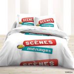 Home collection Parure housse de couette 100% coton scene de menage. Coloris disponibles : Blanc