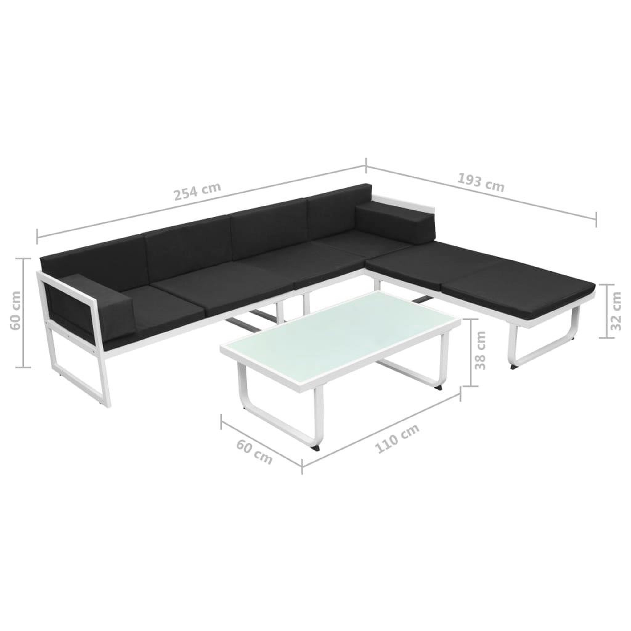 Voir la diapositive 6 : VIDAXL Salon de jardin 4 pcs et coussins aluminium noir