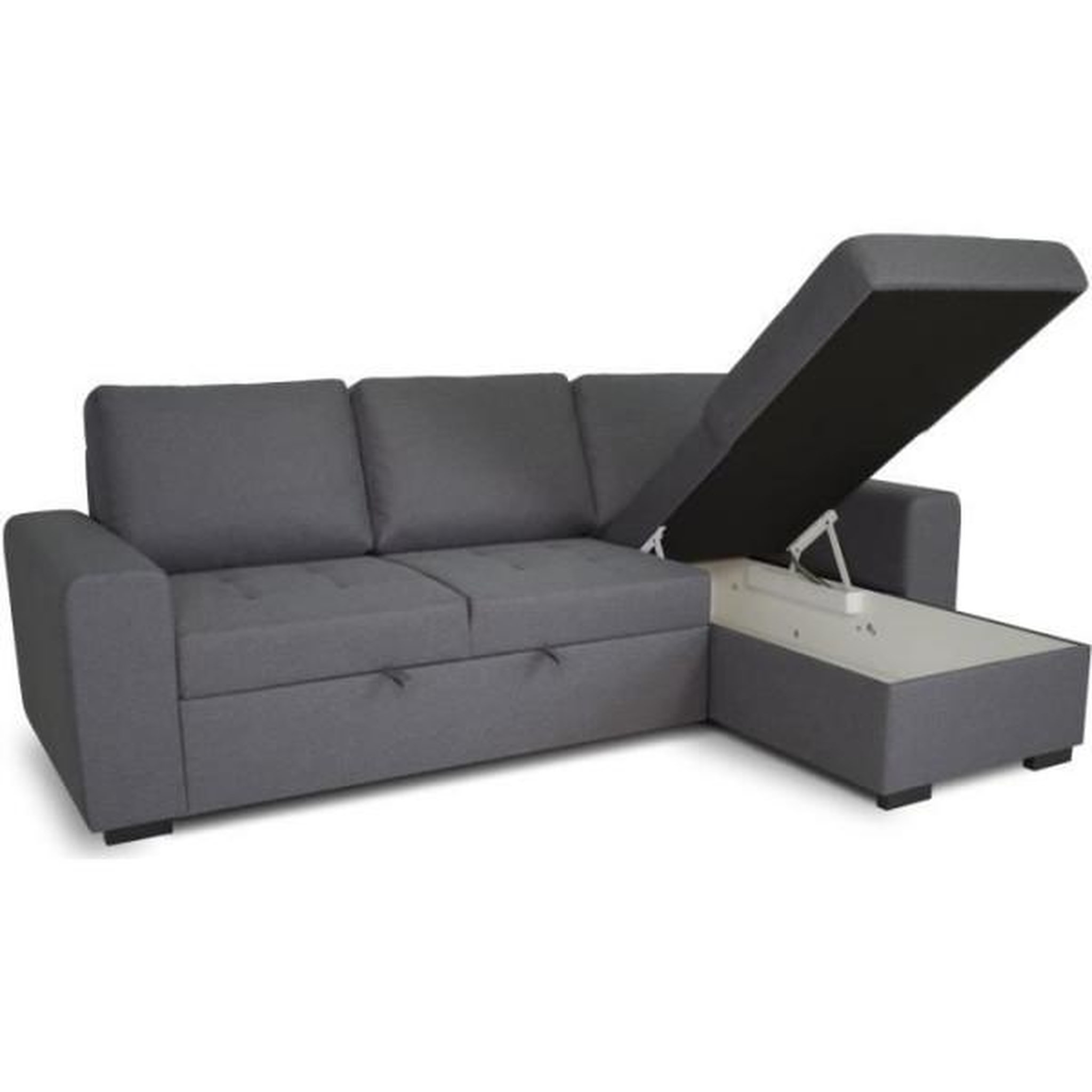 Voir la diapositive 3 : MARKET24 Canapé d'angle convertible réversible CATHY 3 places - Tissu Gris - L 242 x P 155 x H 85 cm