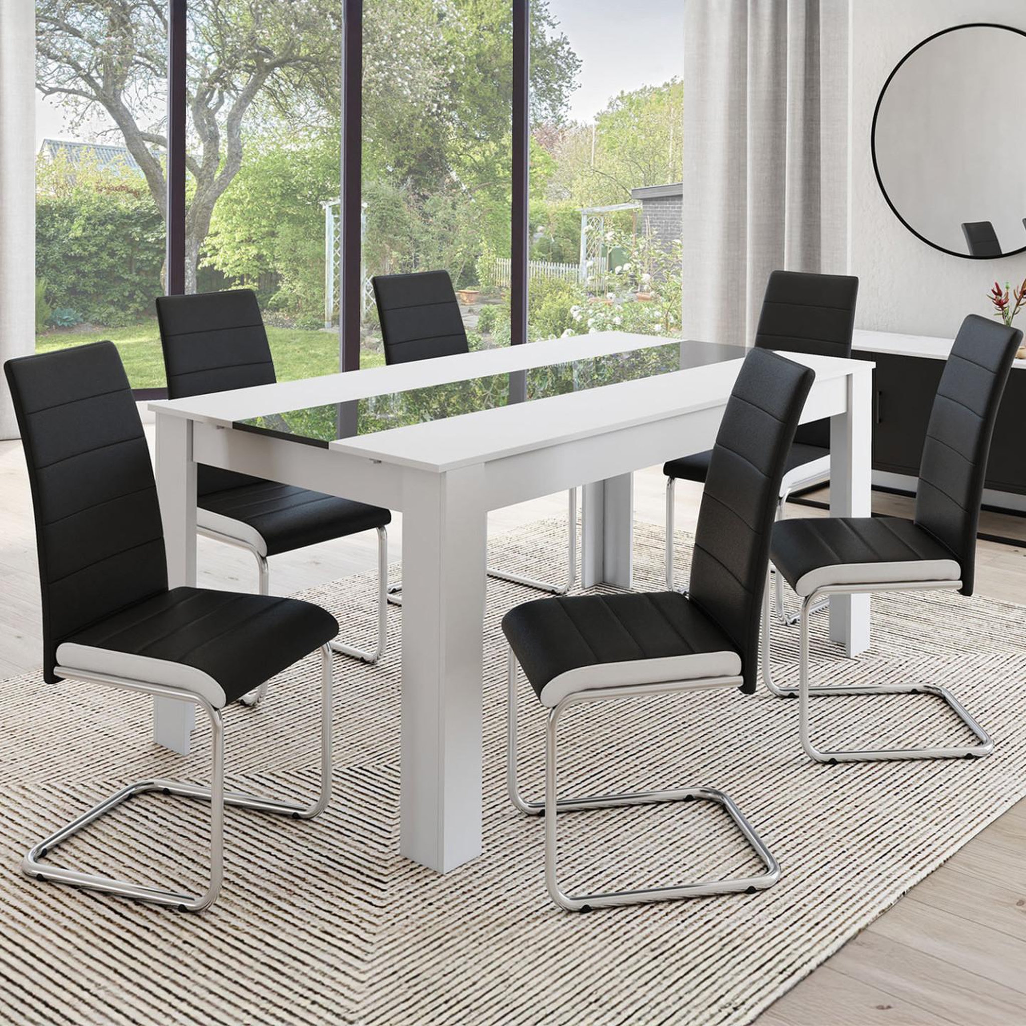 Voir la diapositive 2 : ID MARKET Lot de 6 chaises mia noires liseré blanc pour salle à manger