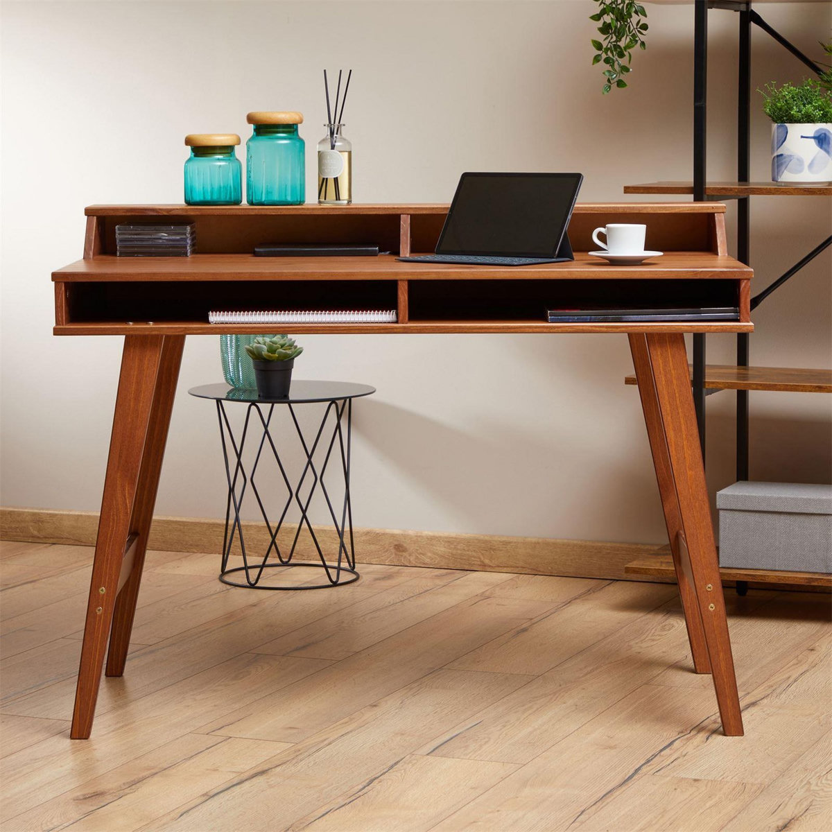 IDIMEX Bureau secrétaire LUNA avec niches, en pin massif