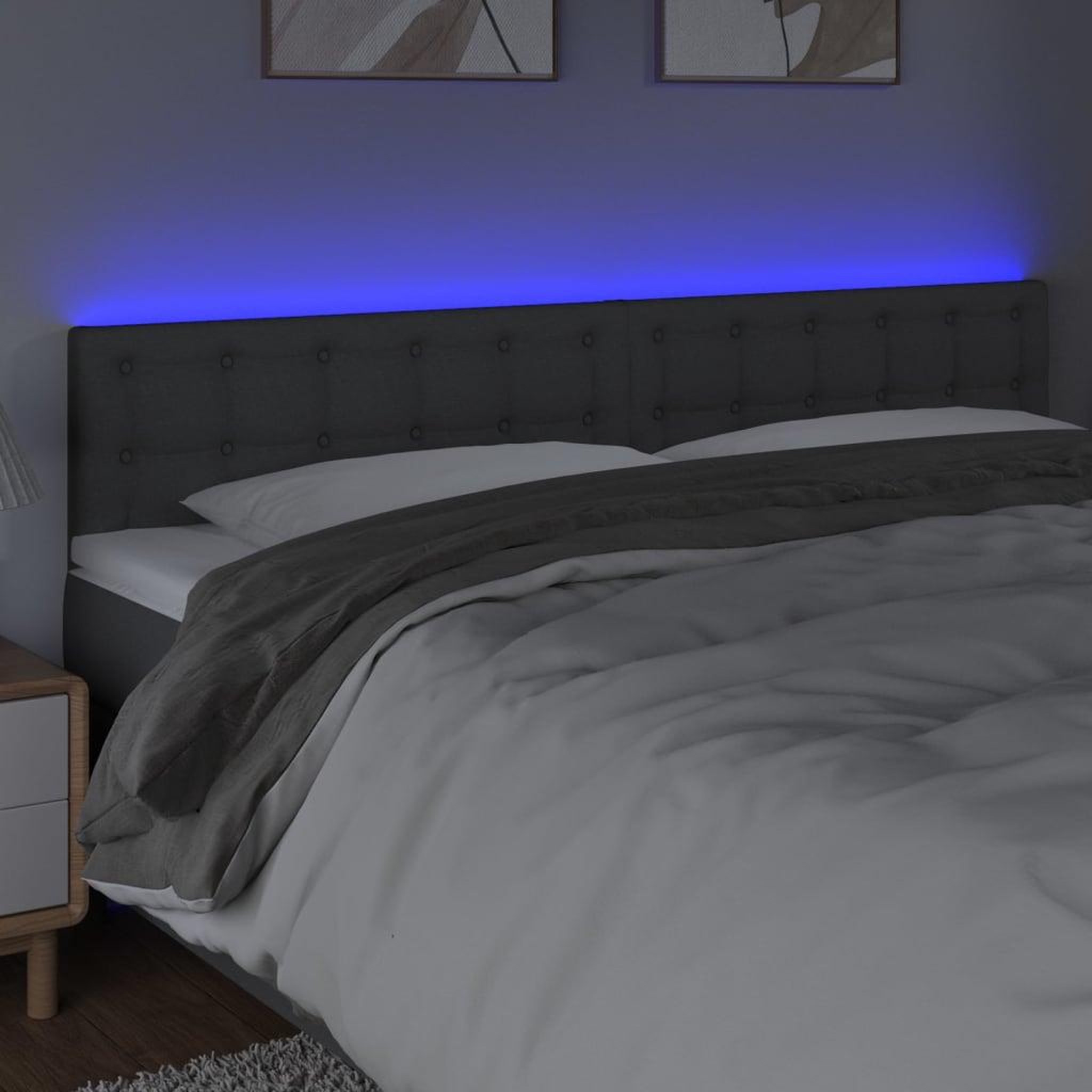 Voir la diapositive 3 : VIDAXL Tete de lit a LED Gris fonce 200x5x78/88 cm Tissu