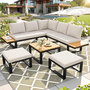 Voir la diapositive 5 : MERAX Salon de jardin 7 places avec, canapé angle, dossier réglable, poufs et table
