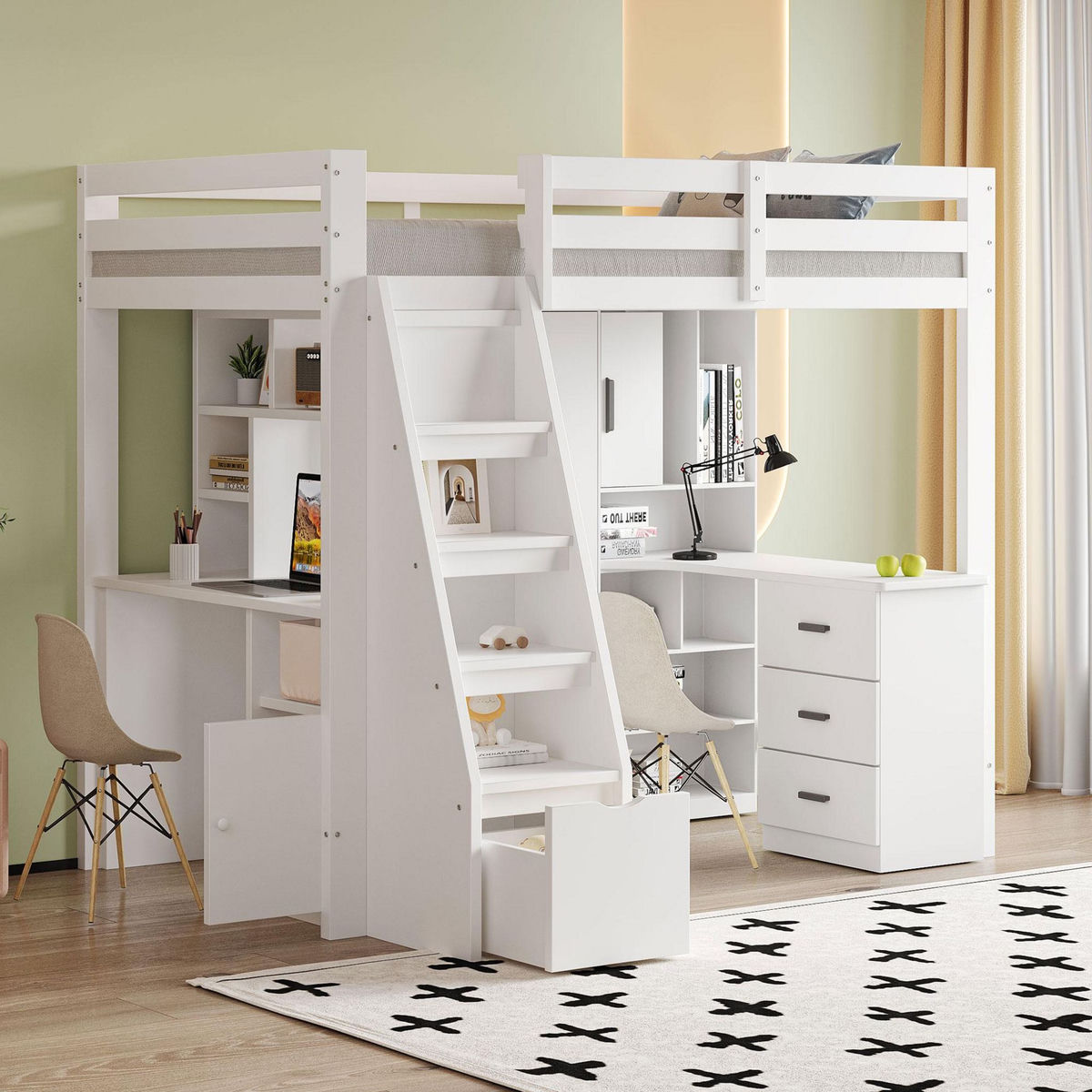 MERAX Lit combiné enfant 90x200cm bois coloris blanc