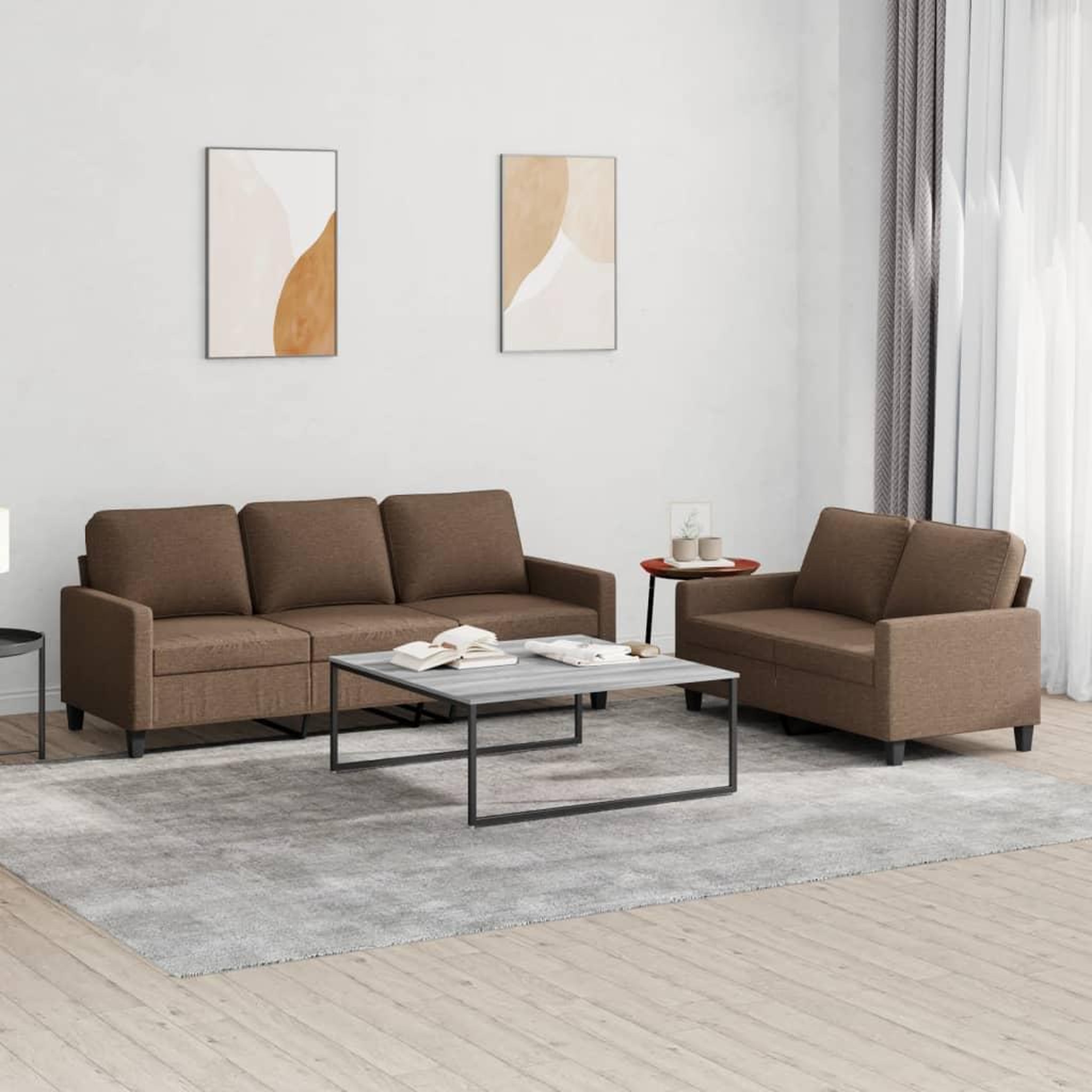 VIDAXL Ensemble de canapes 2 pcs avec coussins Marron Tissu