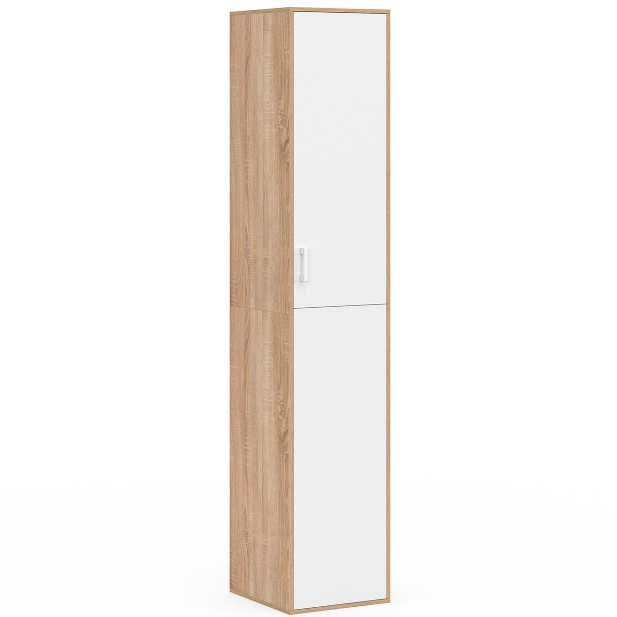 ID MARKET Armoire de bureau 180 cm multifonction sylvia blanc et bois 1 porte 3 étagères