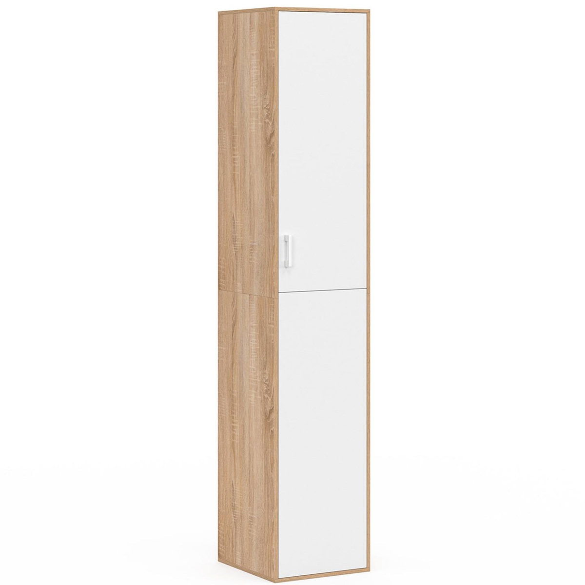 ID MARKET Armoire de bureau 180 cm multifonction SYLVIA blanc et bois 1 porte 3 étagères