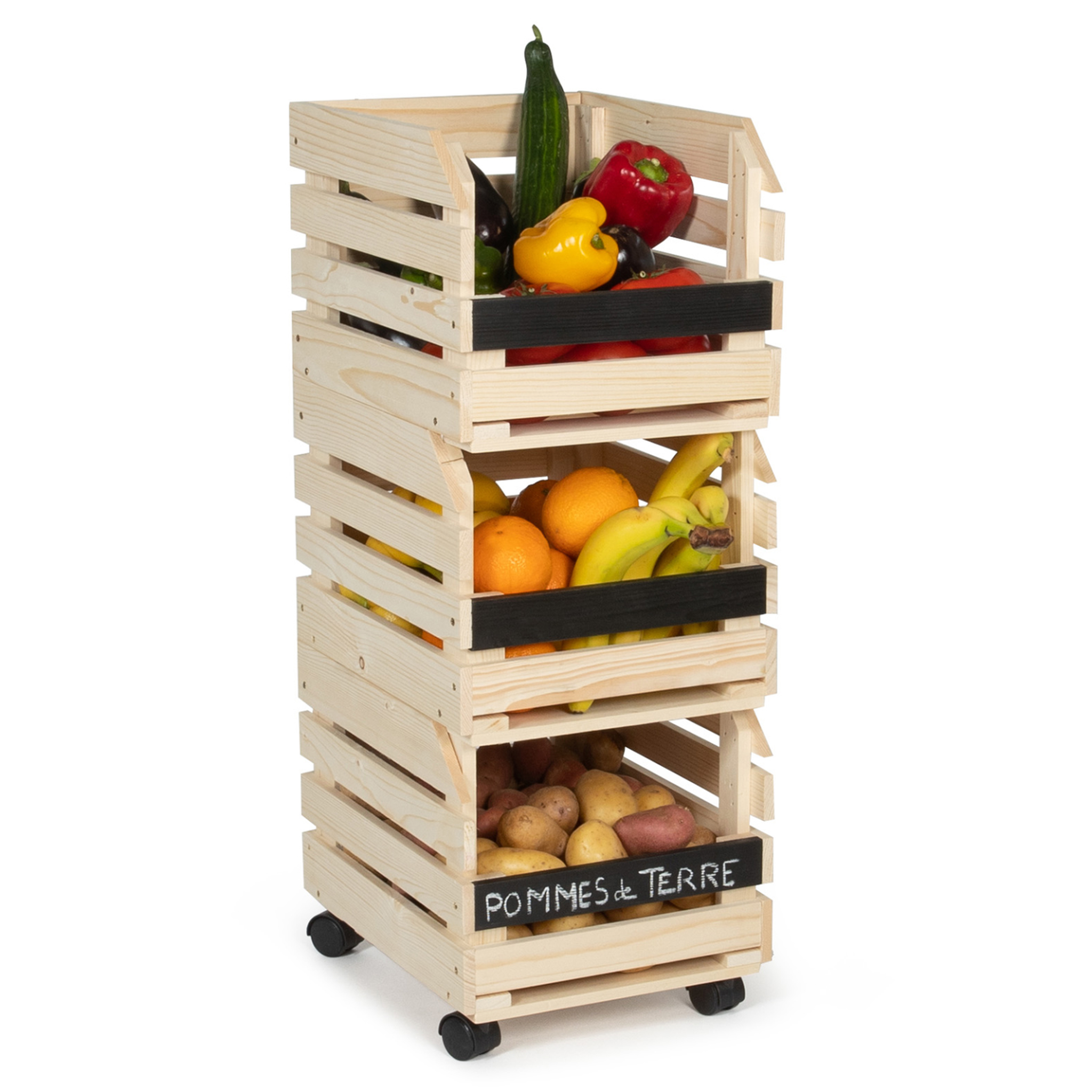 ID MARKET Lot de 3 clayettes en bois empilables pour fruits et légumes