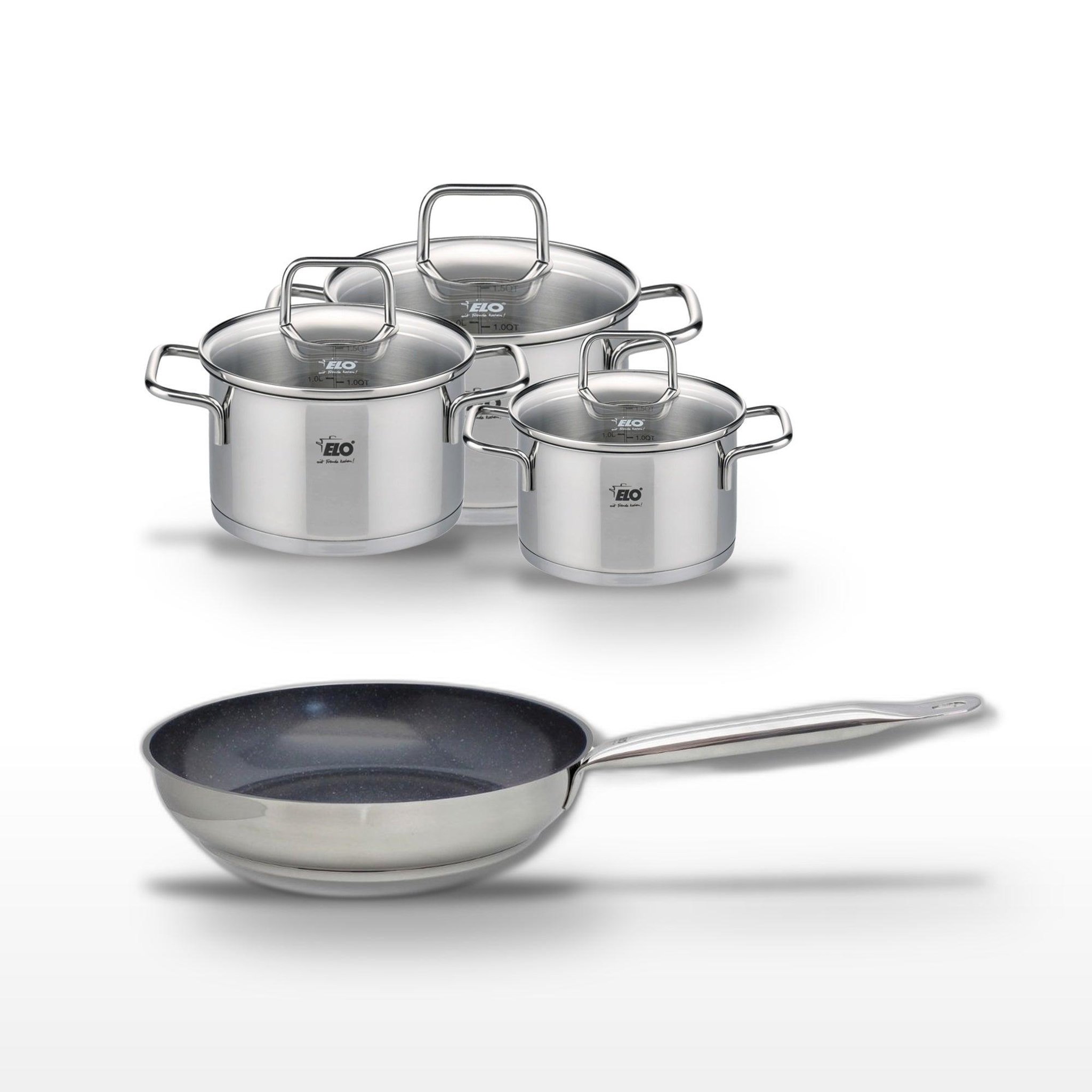 ELO Lot poêle céramique 28cm profi therm platinum elo & 3 faitouts elo citrin