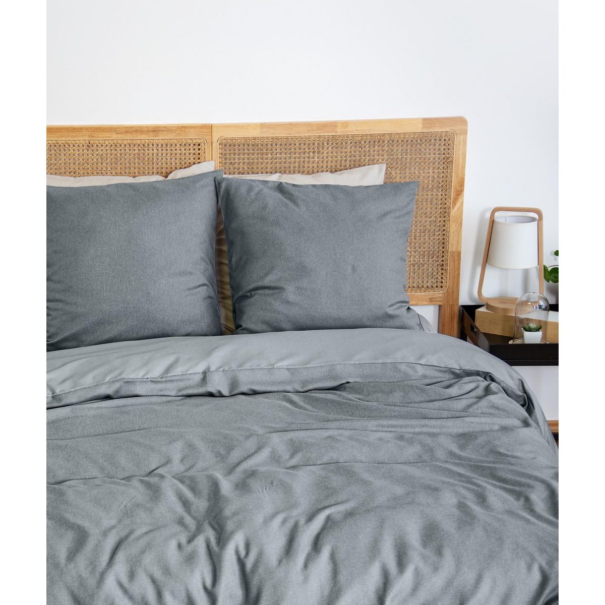 Home collection Parure housse de couette 3pcs 240x220 100% microfibre effet flanelle - ardoise