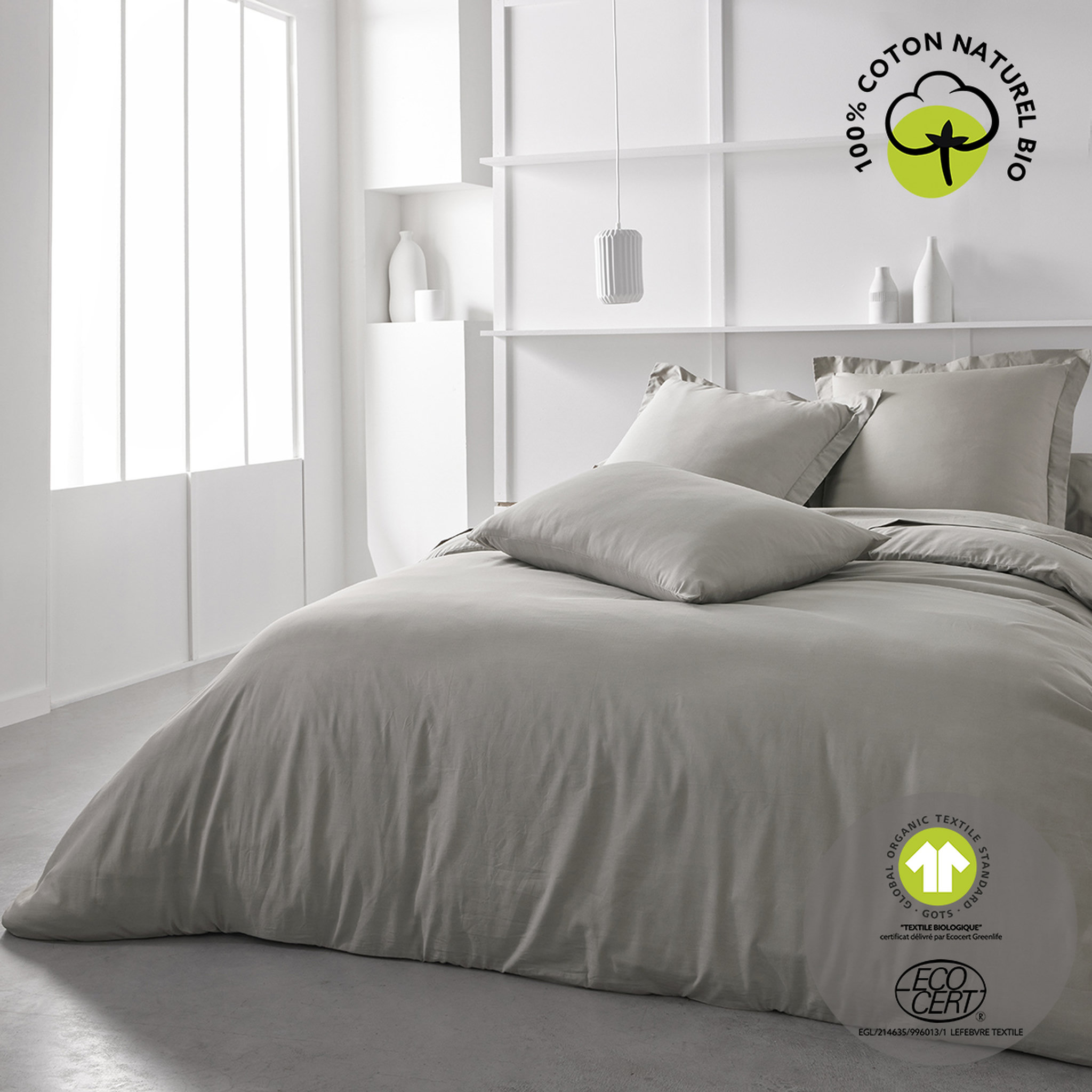 Voir la diapositive 3 : TODAY Taie d'oreiller unie en Coton 57 fils ORGANIC 