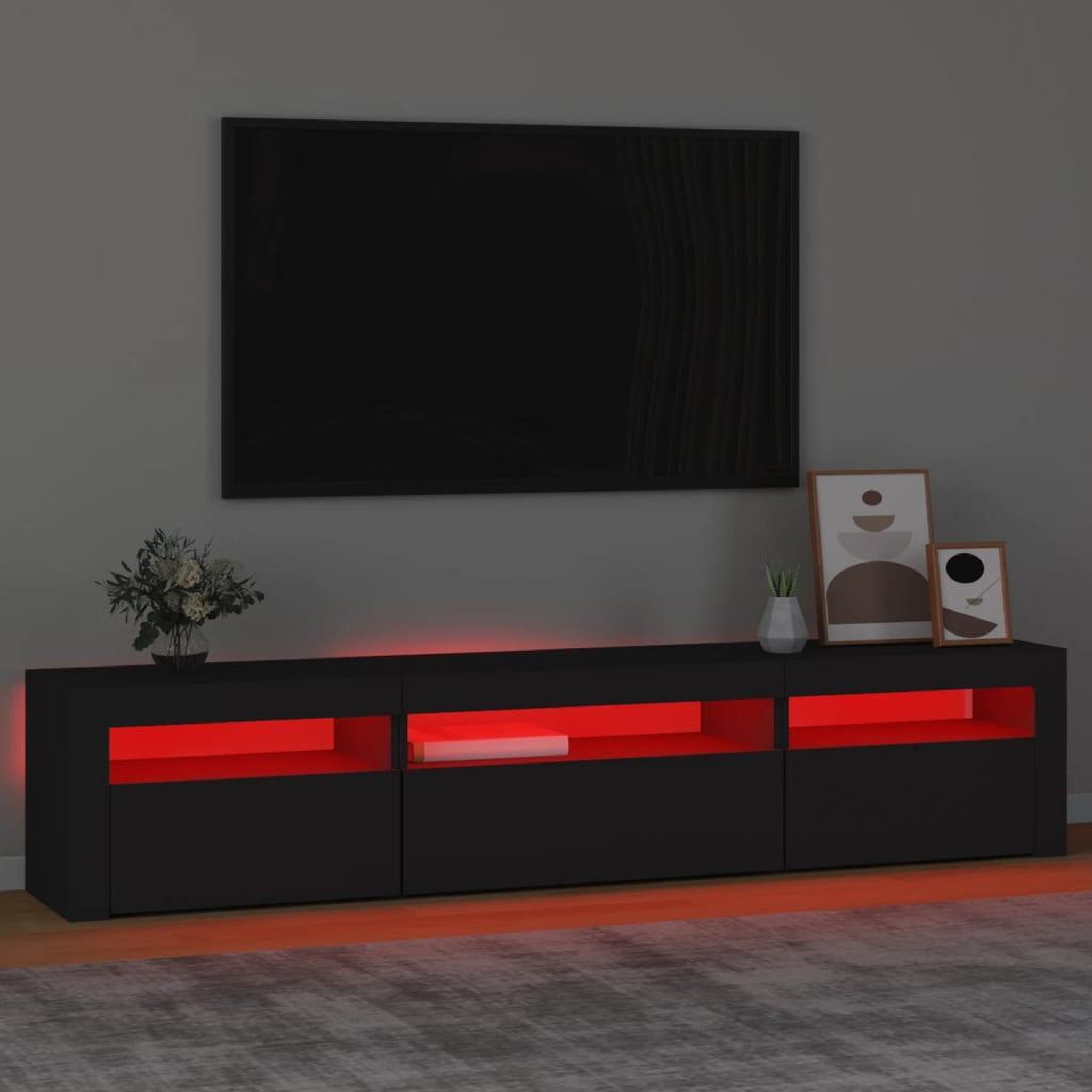 Voir la diapositive 5 : VIDAXL Meuble TV avec lumieres LED Noir 195x35x40 cm