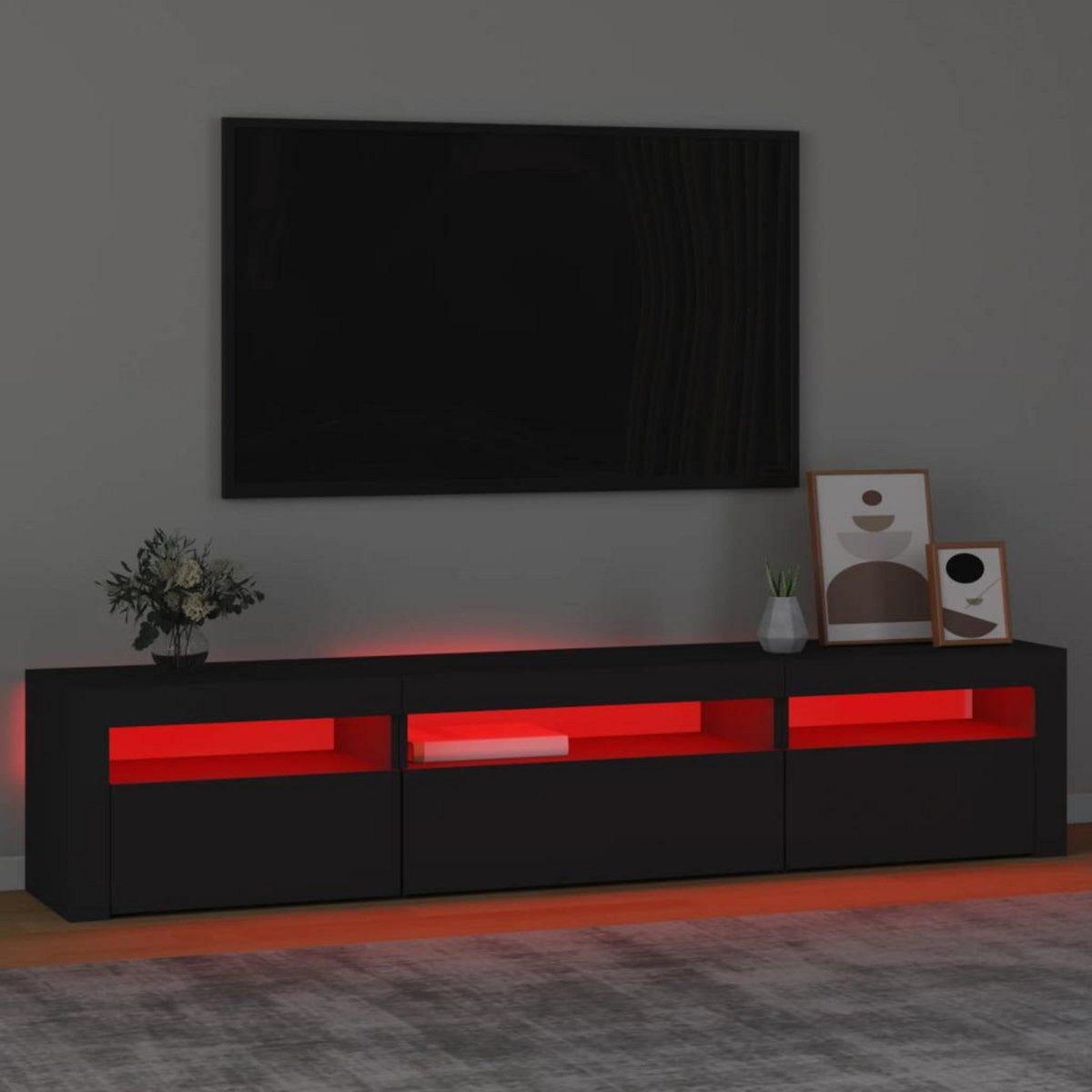 VIDAXL Meuble TV avec lumieres LED Noir 195x35x40 cm
