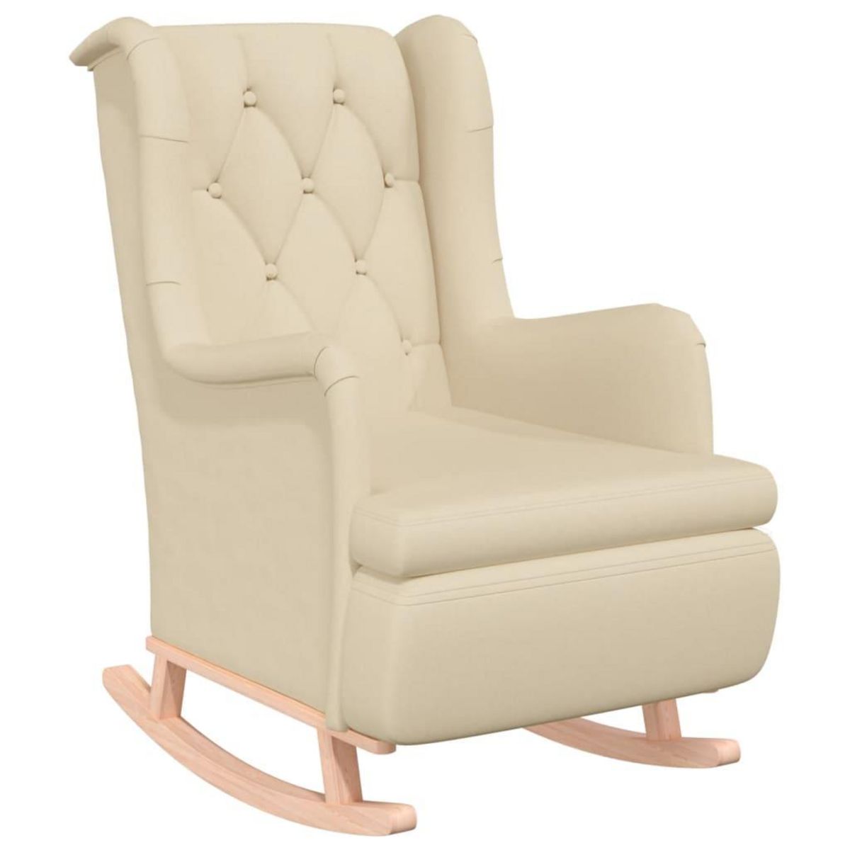 VIDAXL Fauteuil et pieds a bascule en bois d'hevea solide creme Tissu