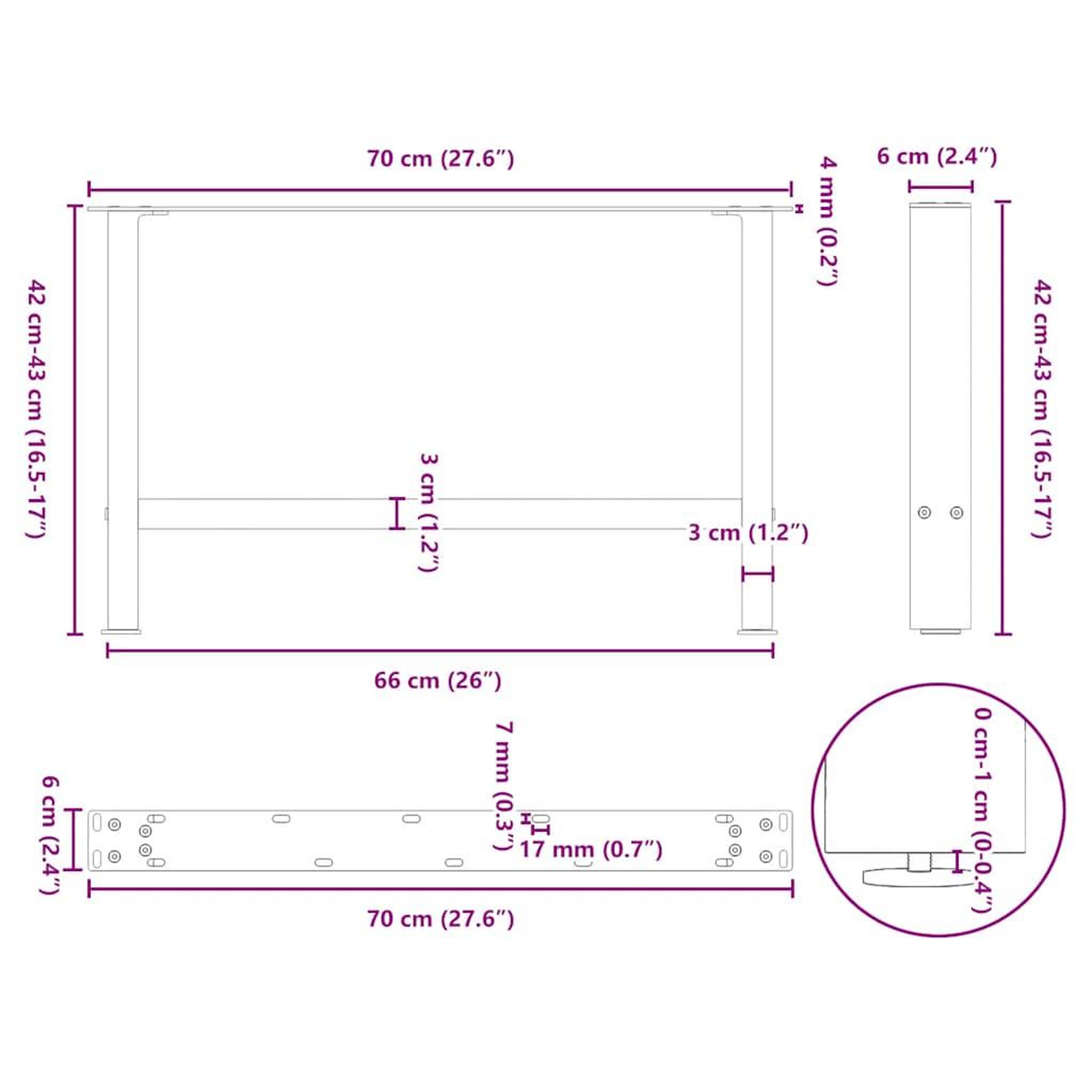 Voir la diapositive 6 : VIDAXL Pieds de table basse anthracite 2 pcs 70x(42-43) cm acier
